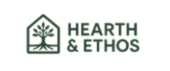 Hearth & Ethos logo with tree inside a house outline.