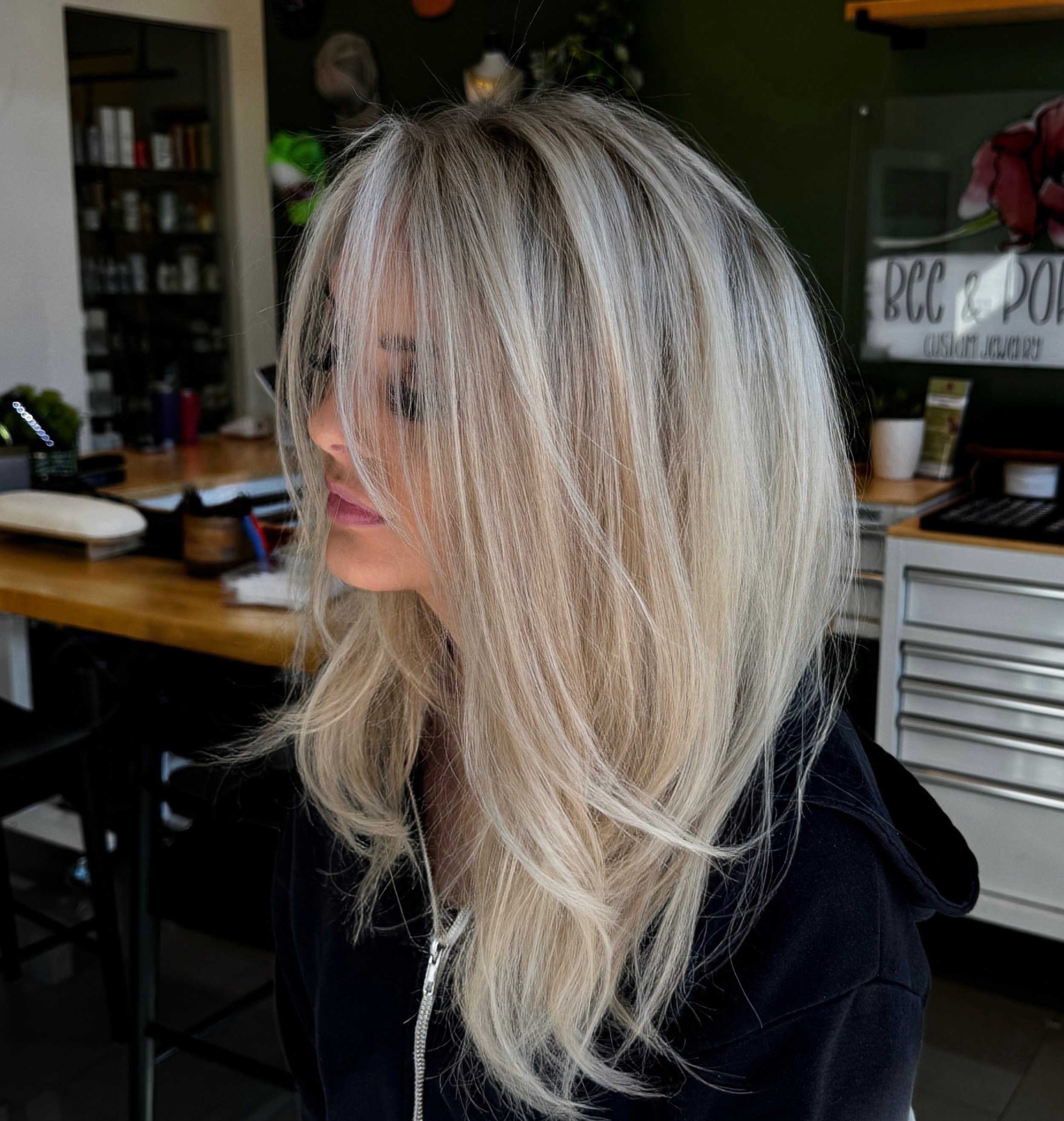Icy blonde with a layered cut by Michael Joseph Hair, North Phoenix