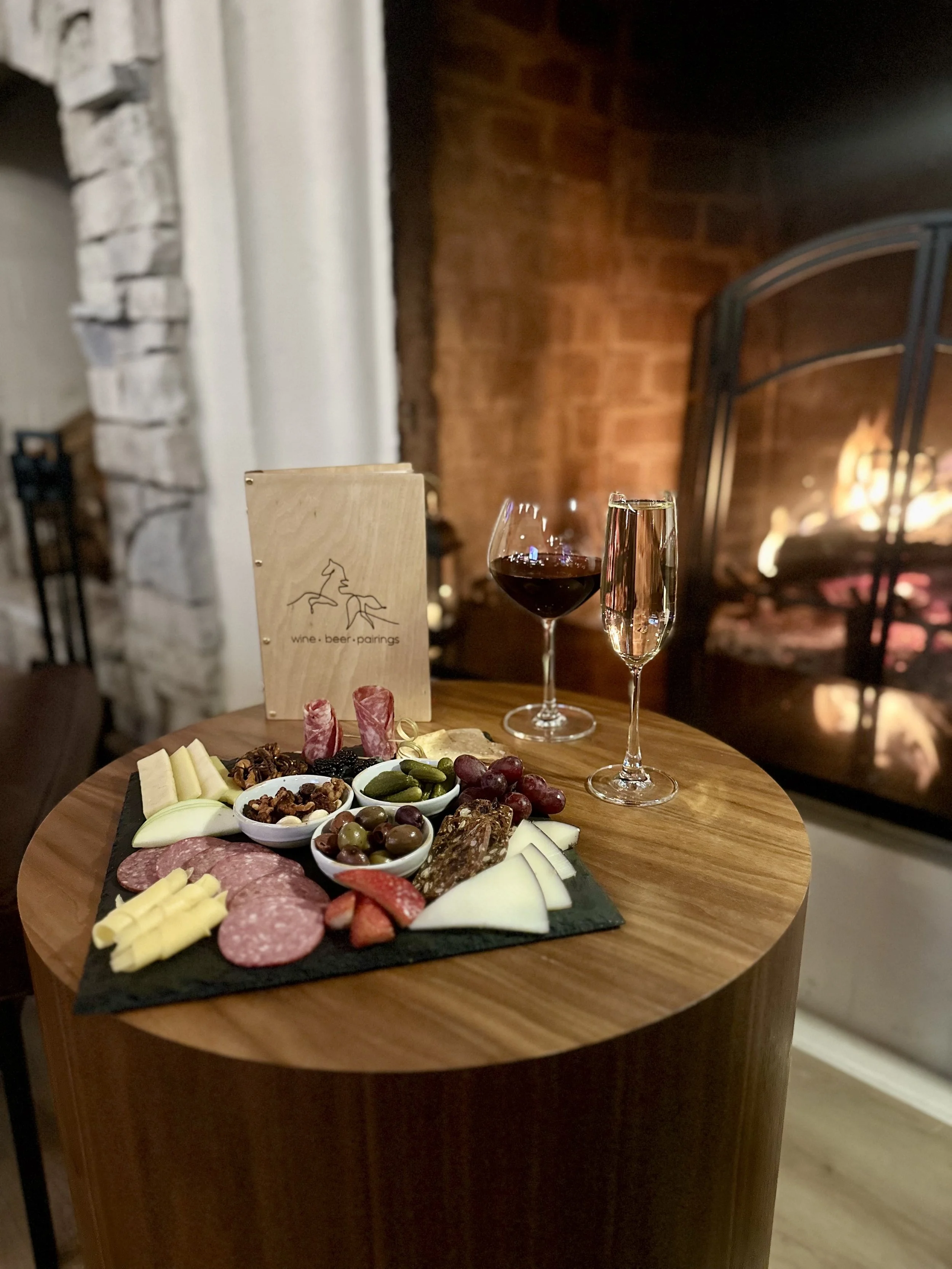 Charcuterie & Wine in front of fire