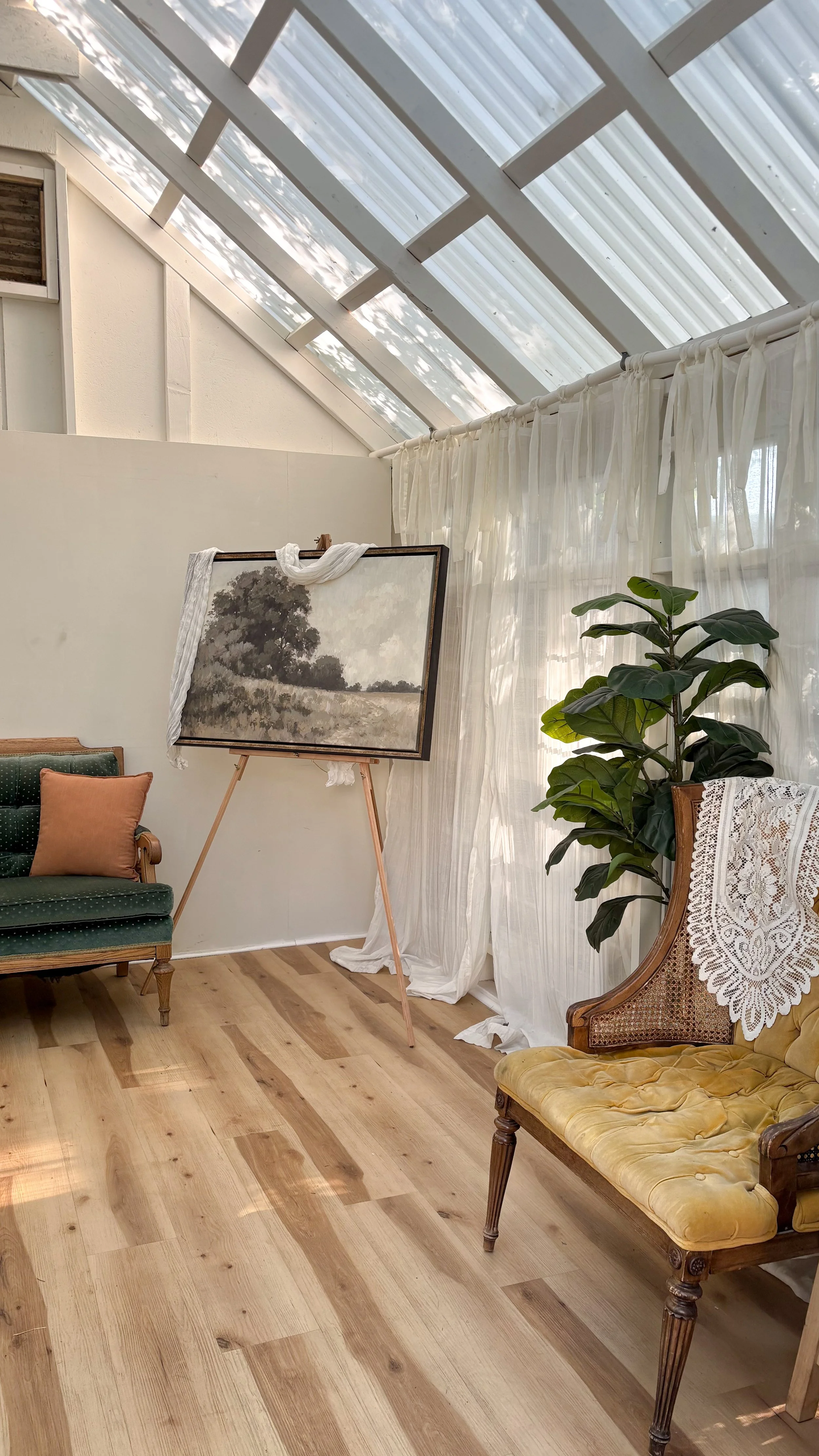 Greenhouse photo studio and garden backyard event space for photography, workshops, markets, pop-ups, classes, and intimate events like weddings, showers, luncheons, proposals, and date nights in Lehi, Utah