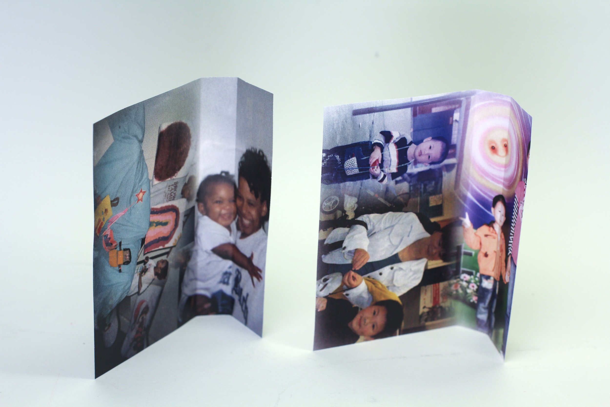 KaiOmi Tapes by Naomi Knight and Kai Chen -

Detail view of the inside of the J-Cards featuring collages of archival childhood photos Naomi (left) and Kai (right) 