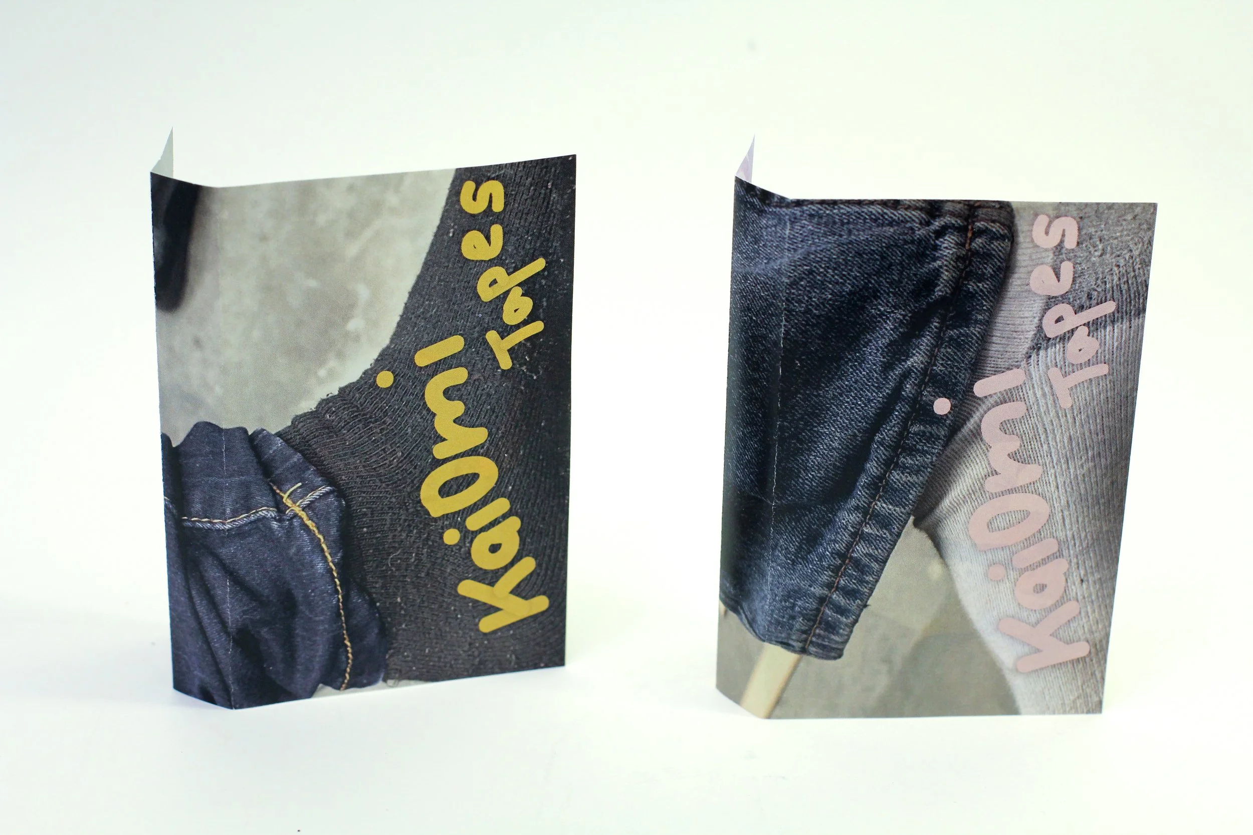 KaiOmi Tapes by Naomi Knight and Kai Chen -

Detail view of the outside of the J-Cards featuring photos of the artists socks and pants that slot into the custom plaster shoes. 

Naomi (left) and Kai (right) 