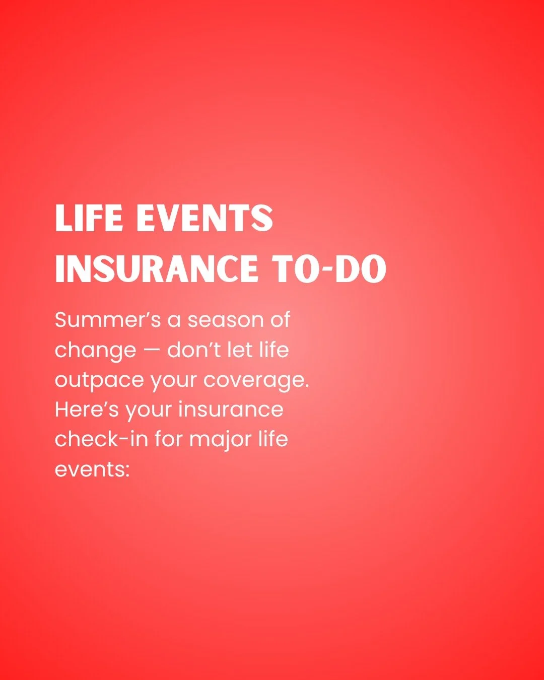Let&rsquo;s make sure your insurance fits your summer lifestyle. ☀️

Swipe through our #SummerInsuranceChecklist to see what updates you might need this season!

We love being part of your big (and small) life moments&mdash;let&rsquo;s keep your cove