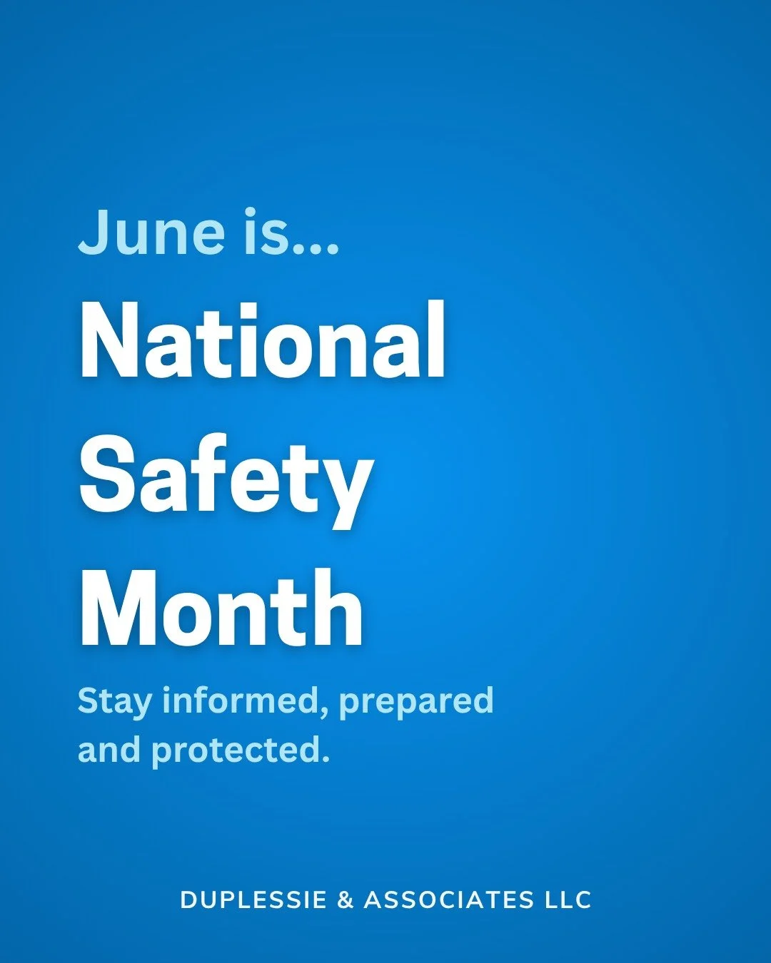 June is National Safety Month! 🚧 Your safety is our priority&mdash;on the road, at home, and everywhere in between. 🛡️ Swipe through for essential tips to protect what matters most. Let&rsquo;s stay safe, together. 💙 #NationalSafetyMonth #Insuranc
