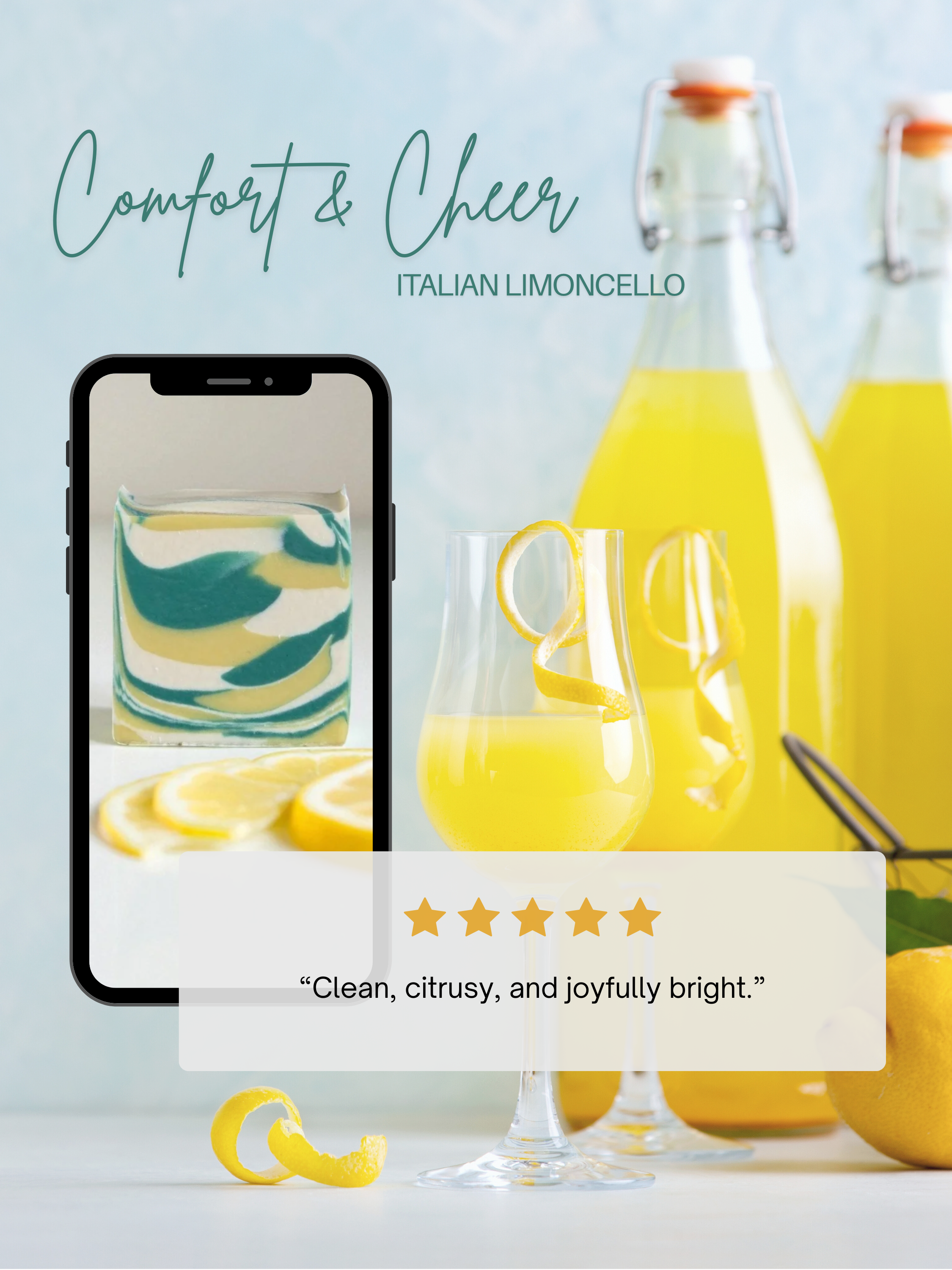 Customer review graphic for Comfort & Cheer Italian Limoncello beer soap bar