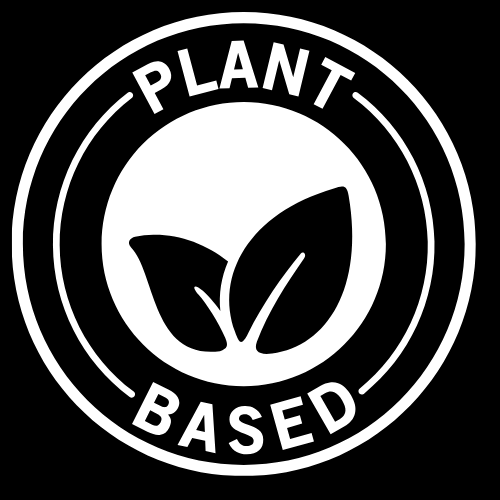 Black and white circular logo with the text 'Plant Based' and an icon of three leaves in the center.