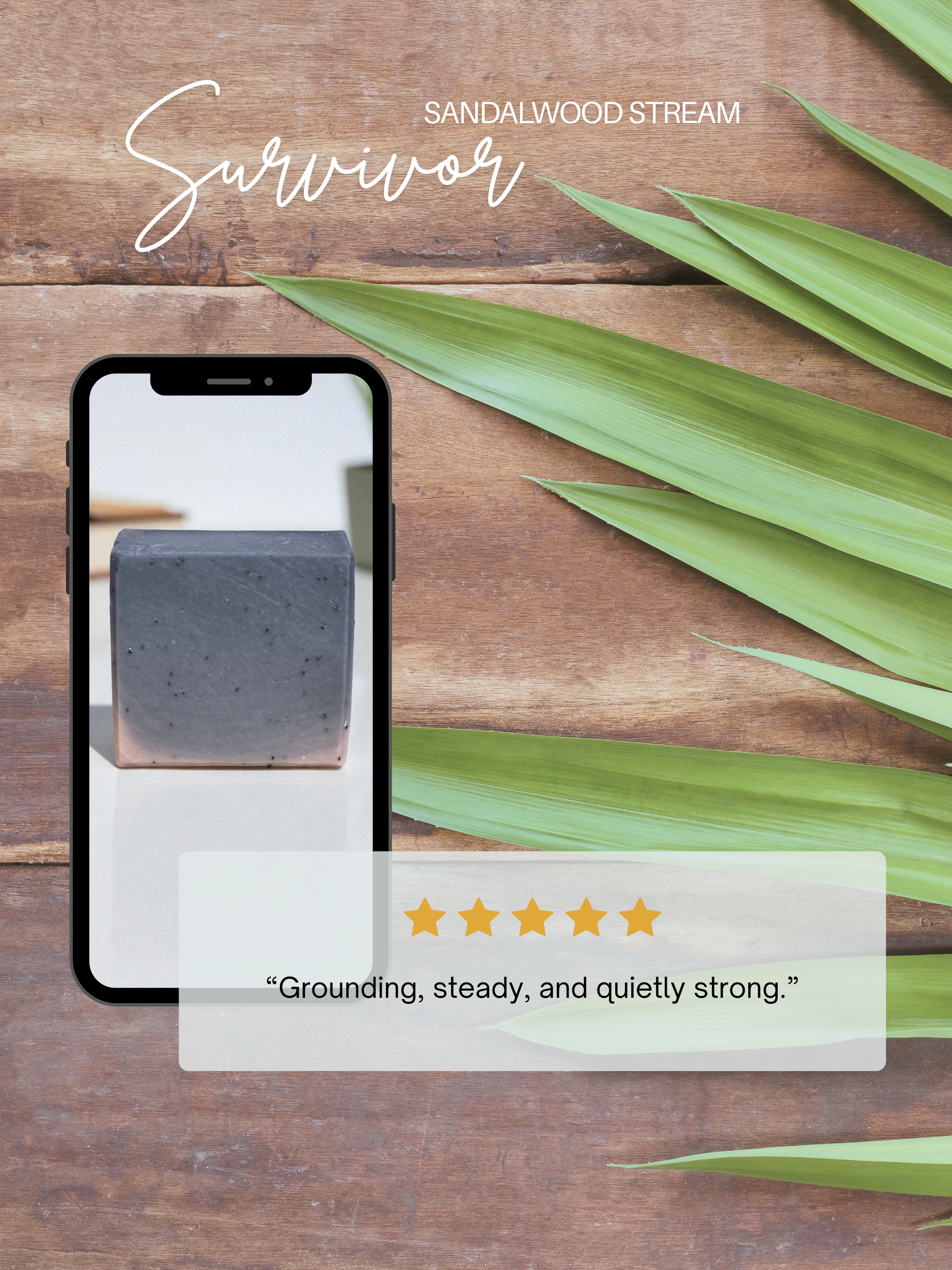 Customer review graphic for Survivor Sandalwood Stream beer soap bar