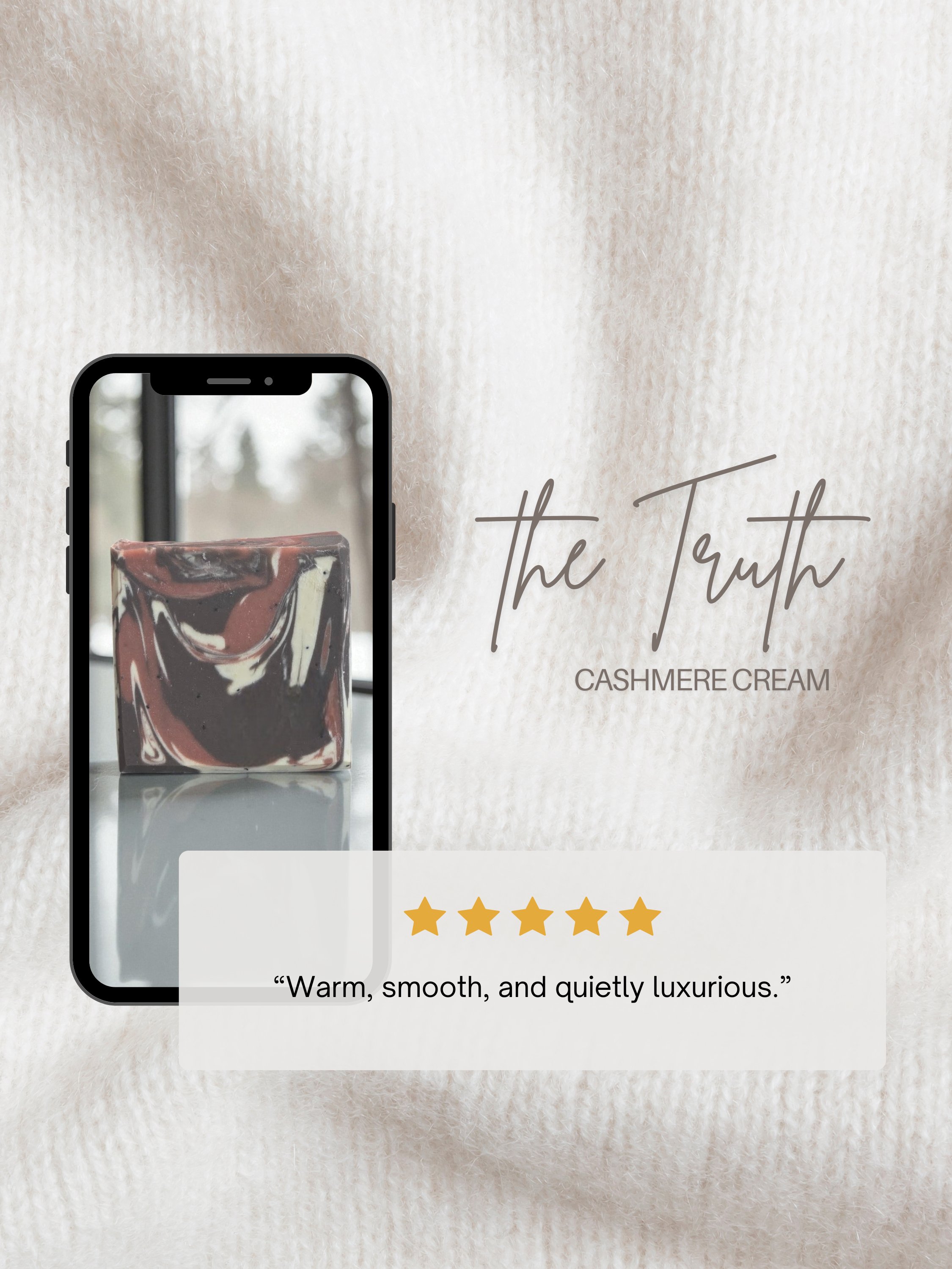 Customer review graphic for The Truth Cashmere Cream beer soap bar