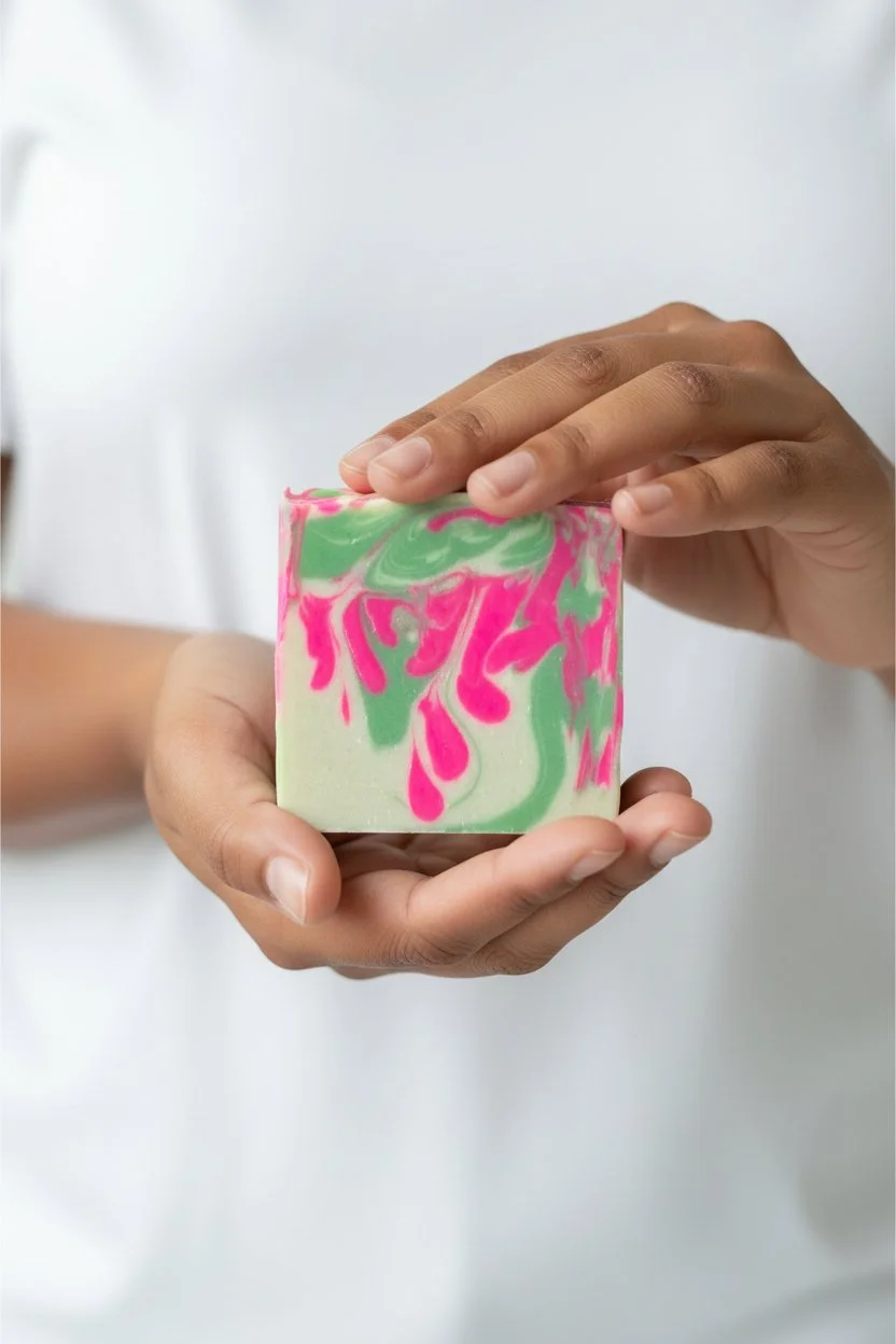 Commitment Charming Bloom beer soap bar in hand