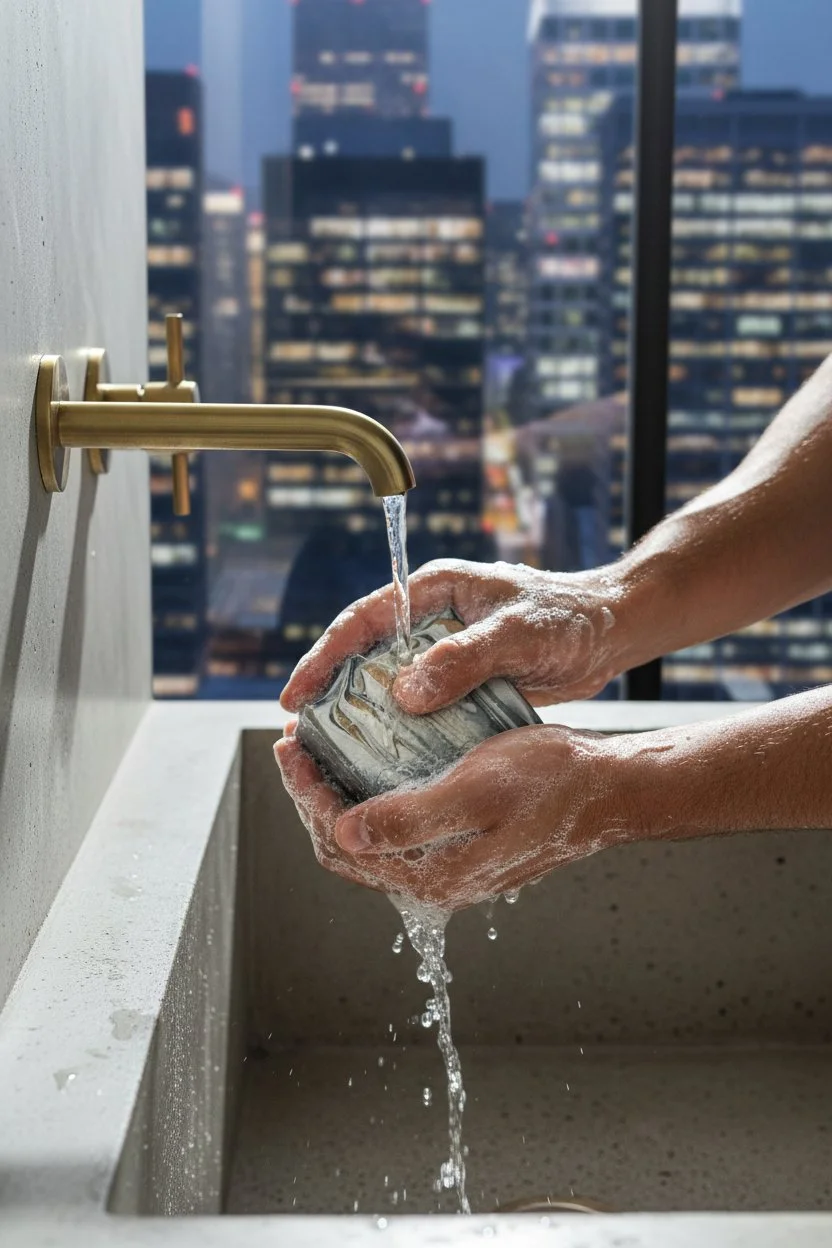 Fearless Fierce beer soap bar being used at sink