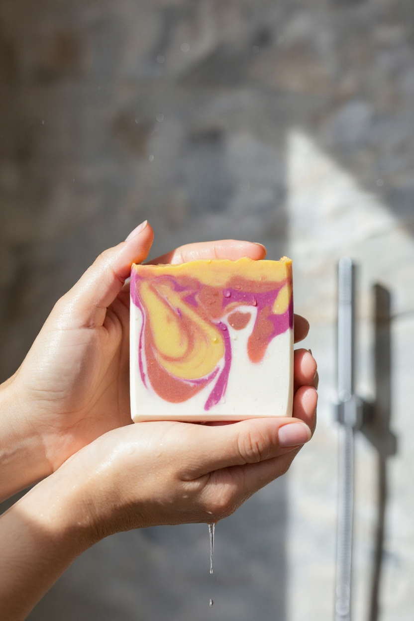O Holy Night Orange Cranberry beer soap bar in hand