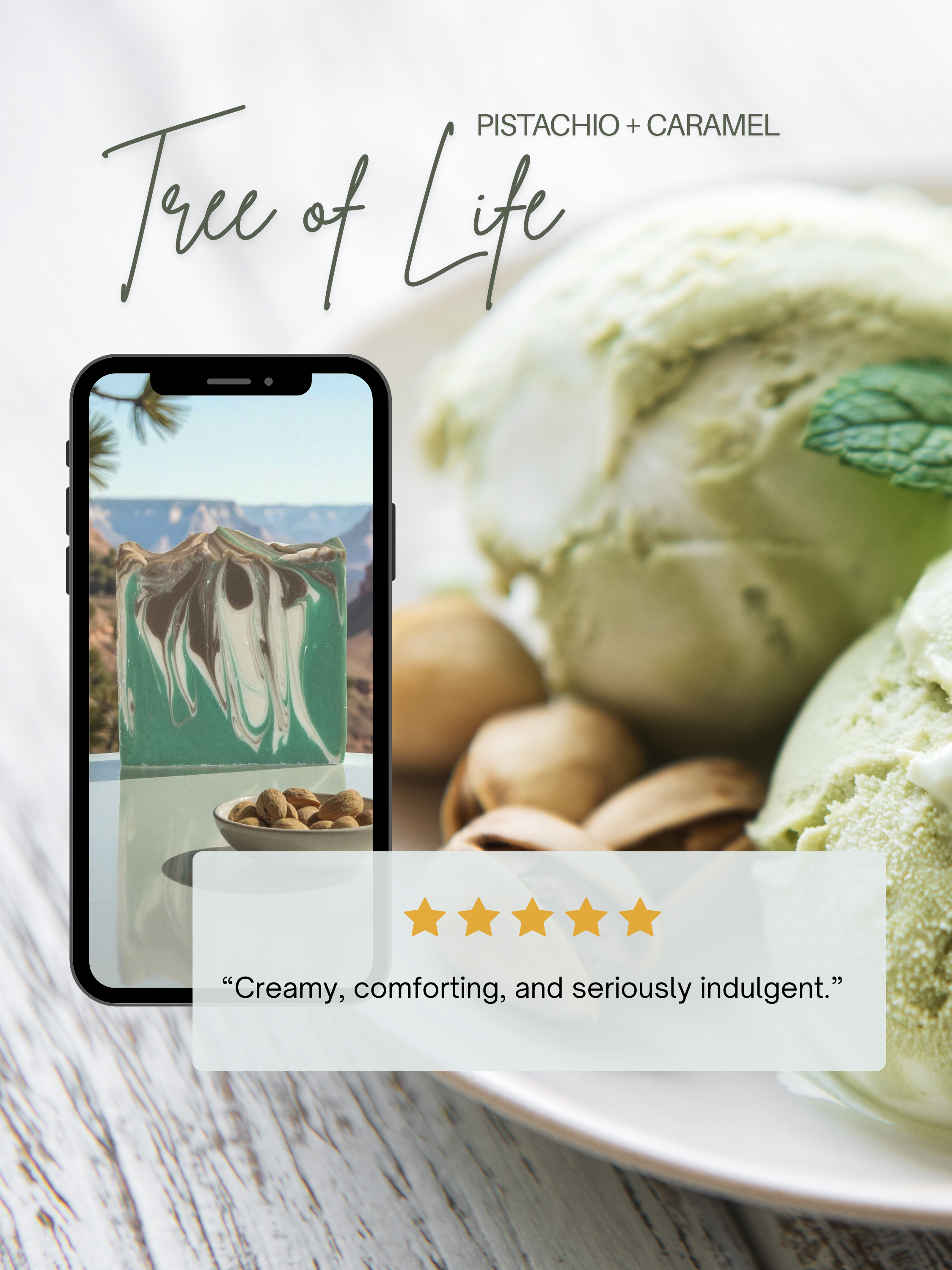 Customer review graphic for Tree of Life Pistachio + Caramel beer soap bar