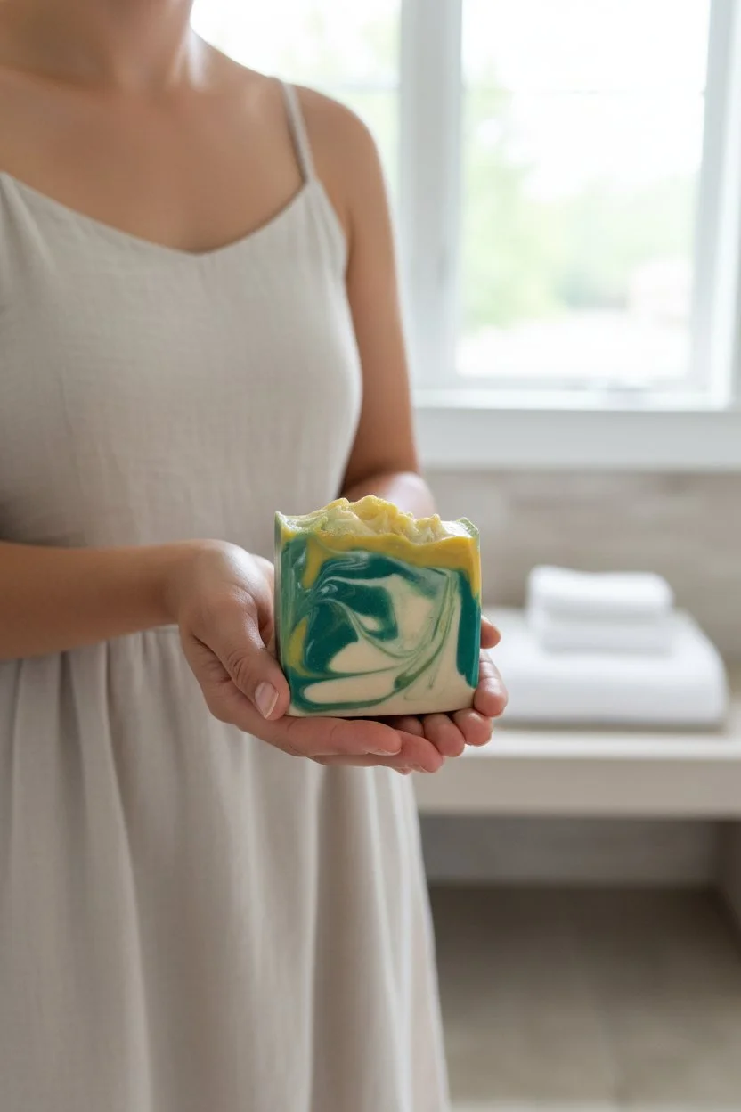 Lily in the Valley Stargazer Lily beer soap bar in hand