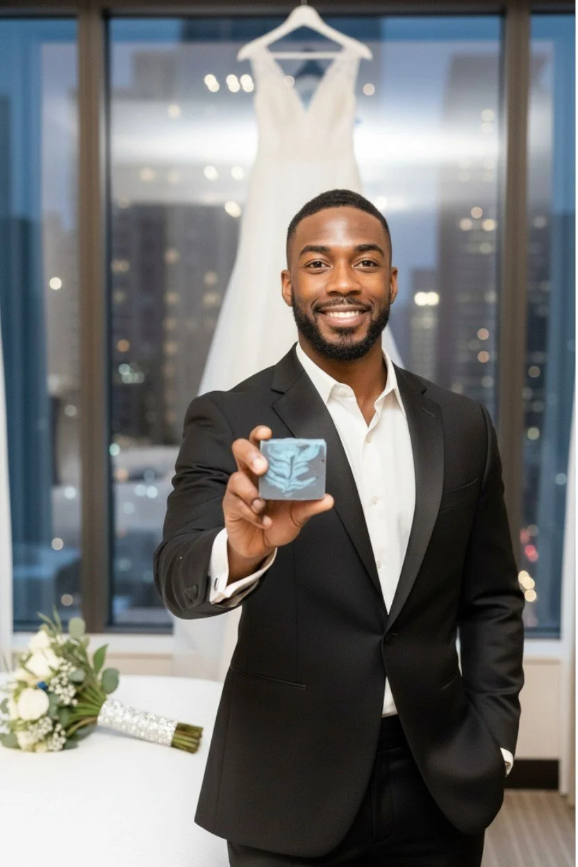 Matrimony Black Tie beer soap bar in hand