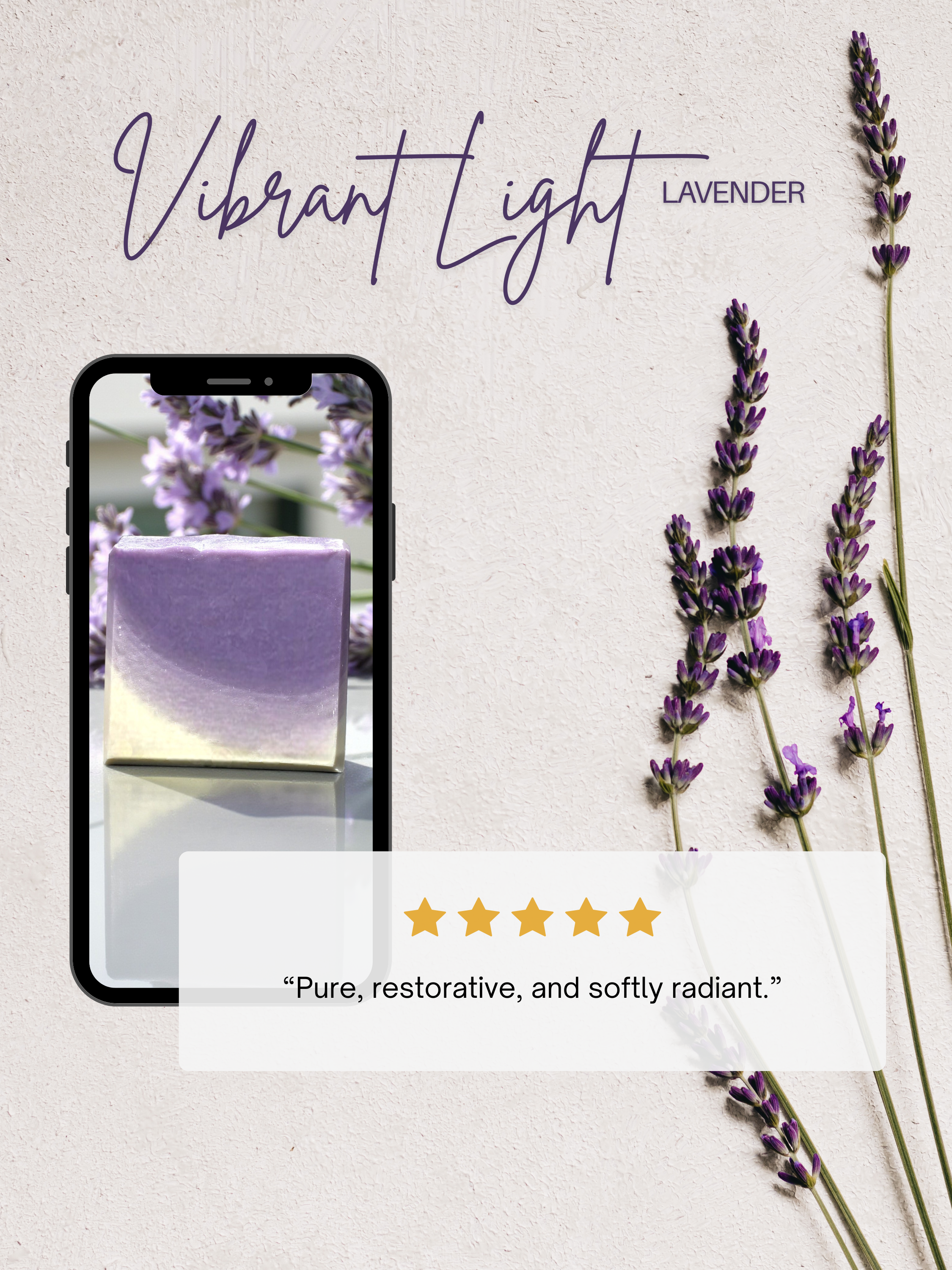 Customer review graphic for Vibrant Light Lavender beer soap bar