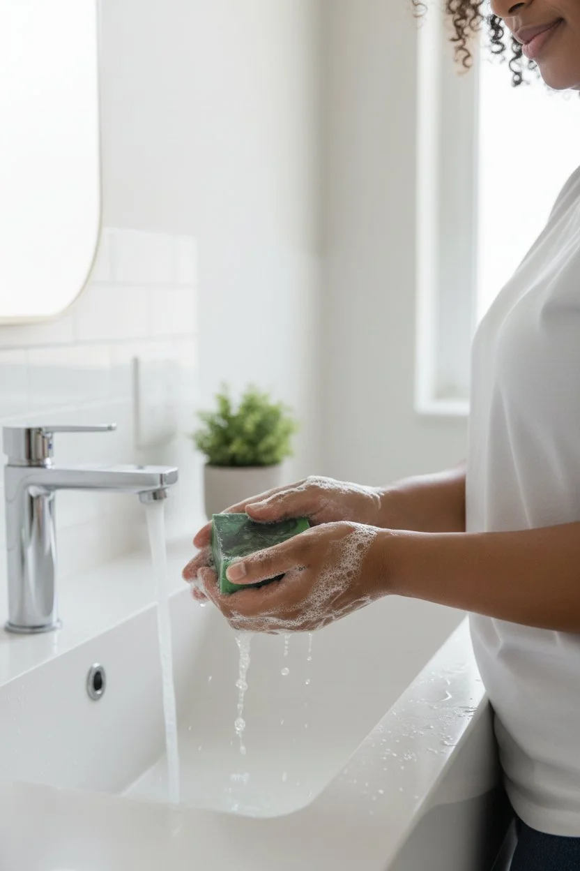 Sublime Offering Lime Twist beer soap bar being used at sink