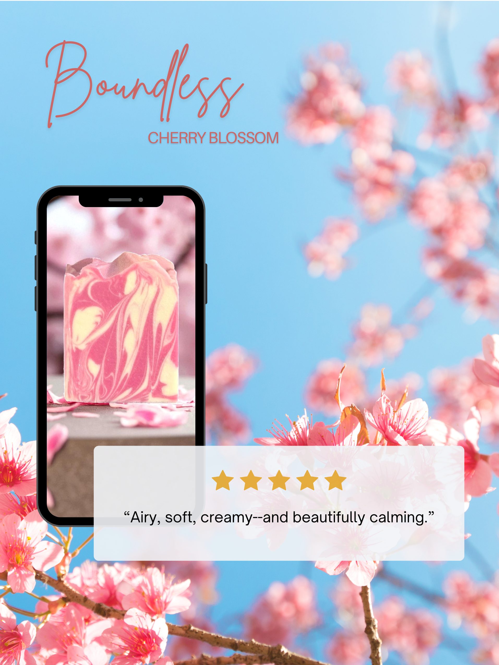 Customer review graphic for Boundless Cherry Blossom beer soap bar