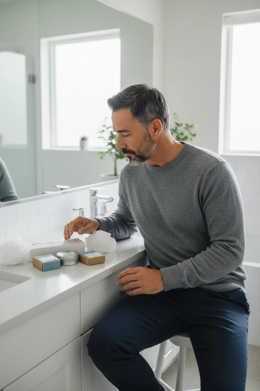 Humility fragrance-free gift set on bathroom counter