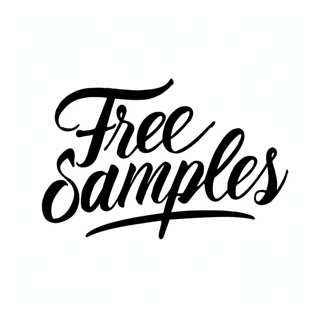 Black handwritten text on white background that says "Free Samples" with a mistake in the word 'samples'.