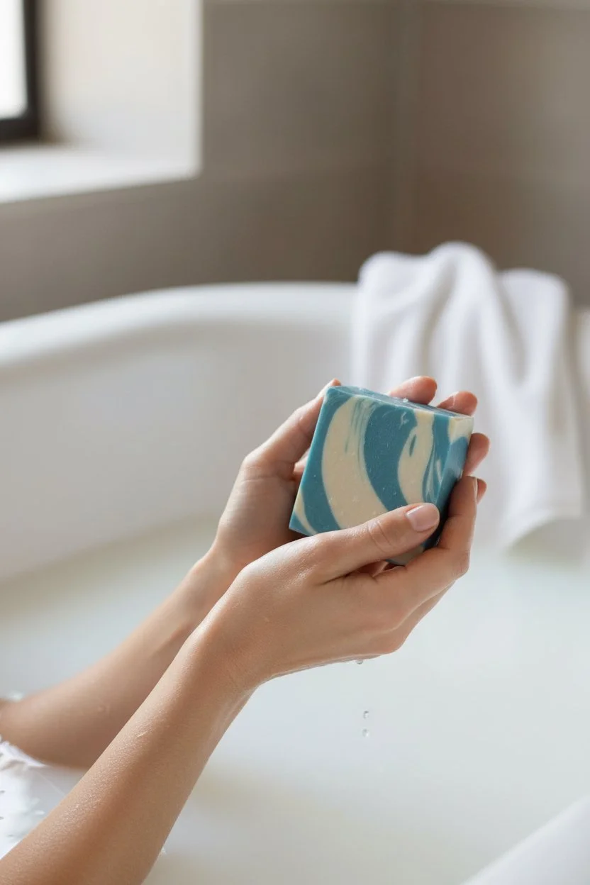 Humility Fragrance Free beer soap bar in hand