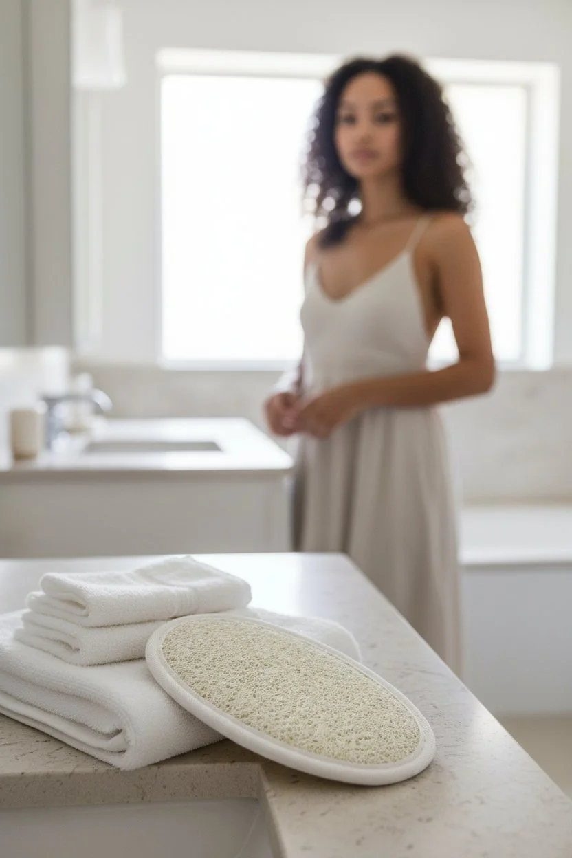 Exfoliating Loofah Pad near sink
