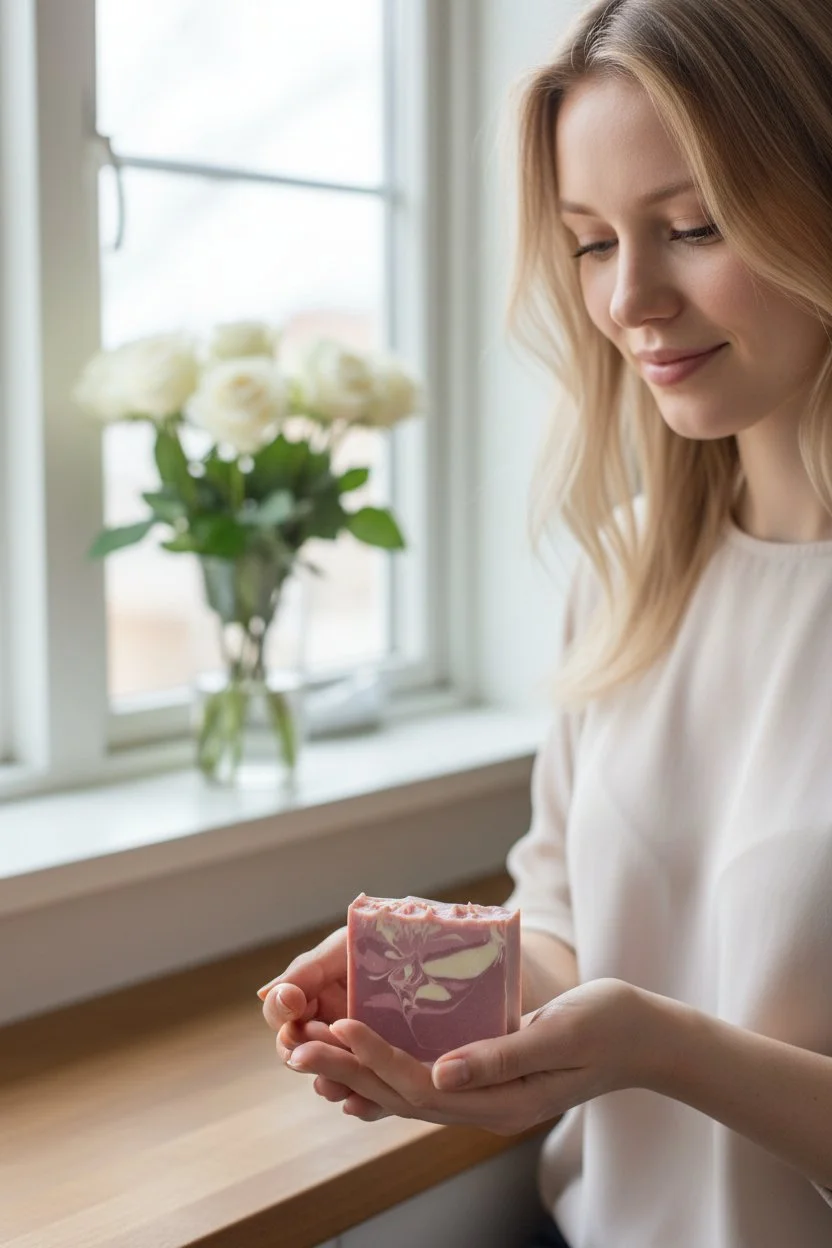 Wilderness Rose Wild Rose beer soap bar in hand