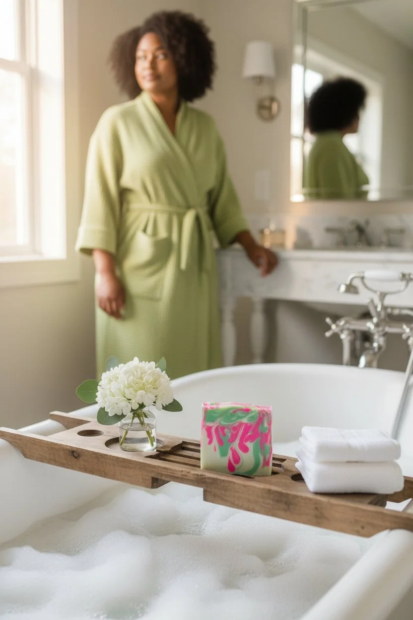 Commitment Charming Bloom beer soap bar in bath setting