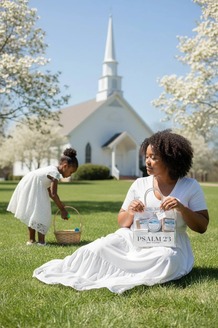 Model holding gift bag