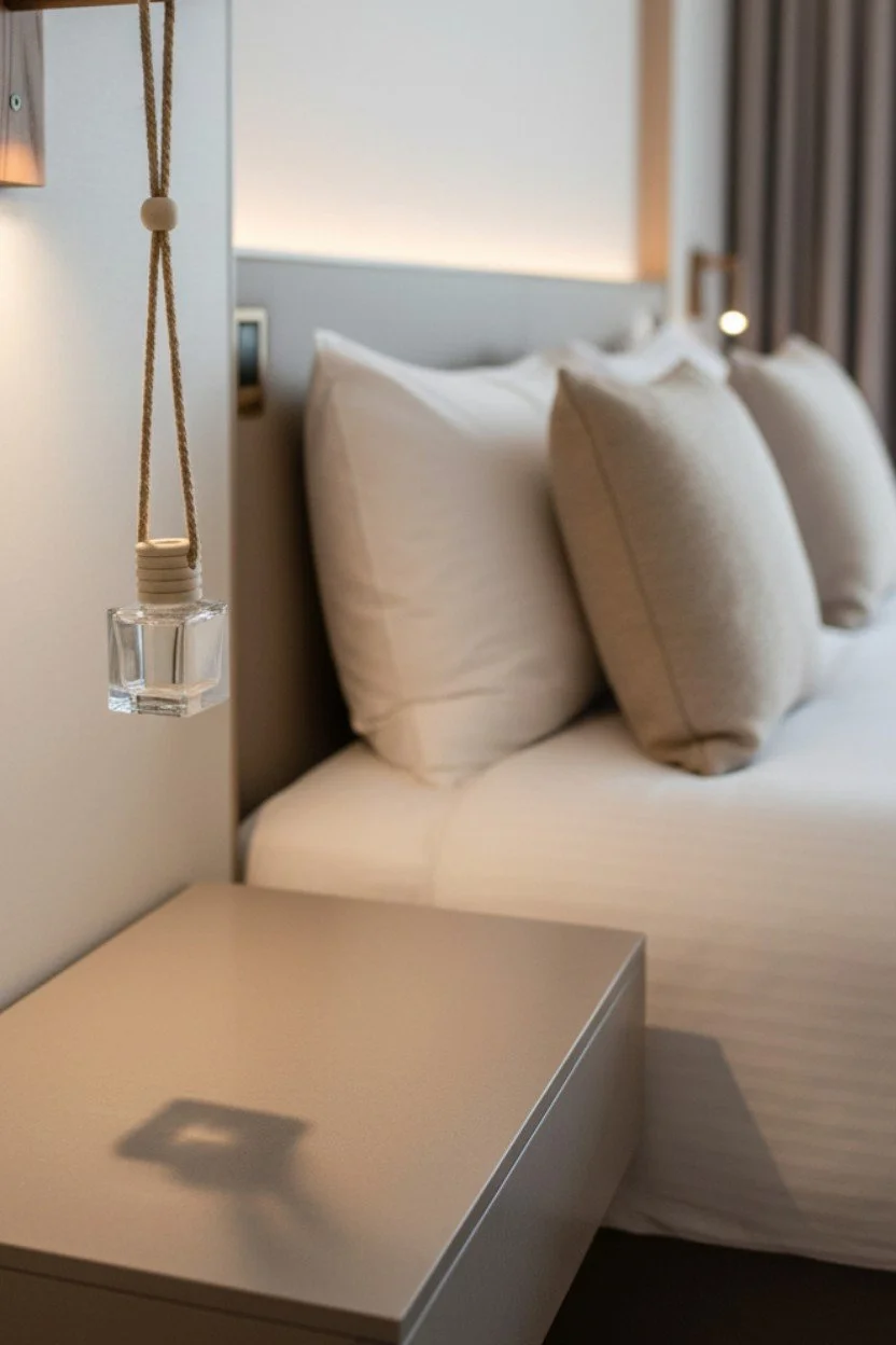 Car & Small Space Hanging Air Freshener hanging near bed