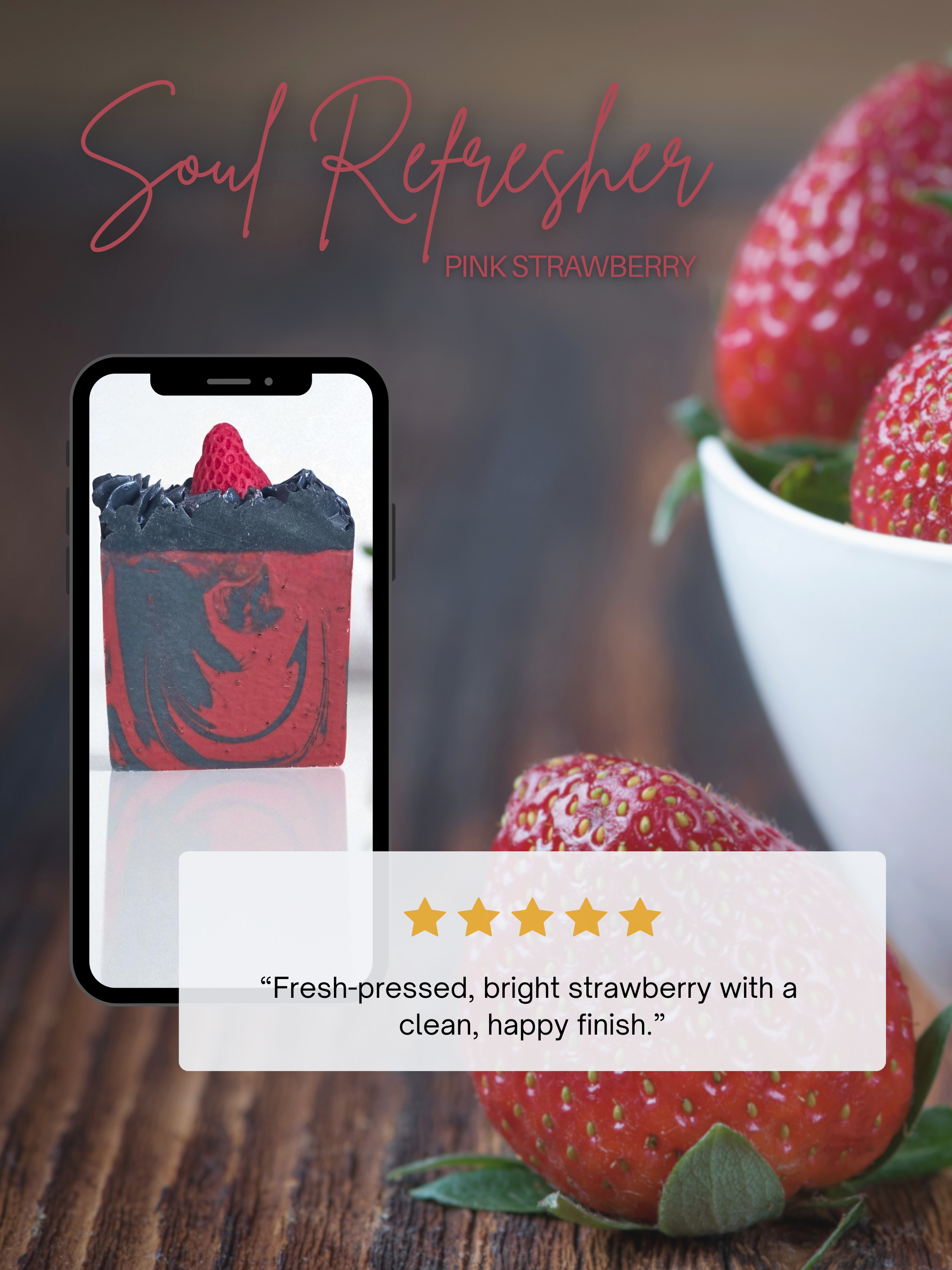 Customer review graphic for Soul Refresher Pink Strawberry beer soap bar