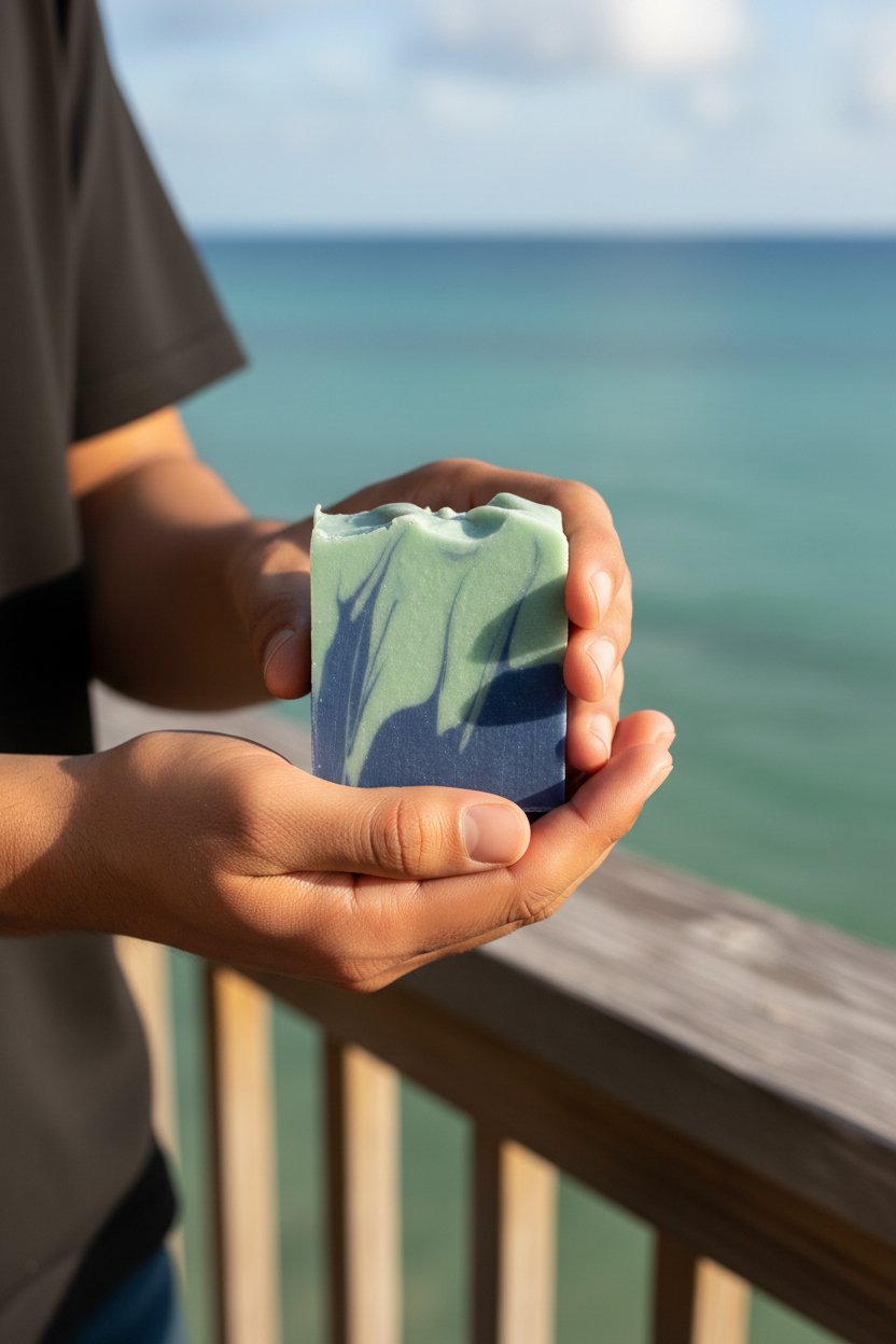 三百六十 (360) Aqua di Gio beer soap bar in hand