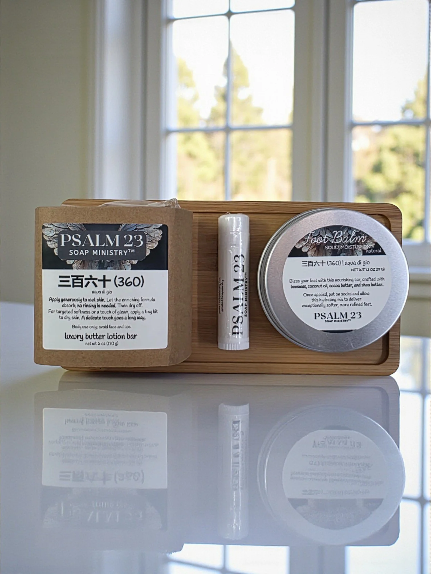 Bamboo Balm Tray with packaged balms