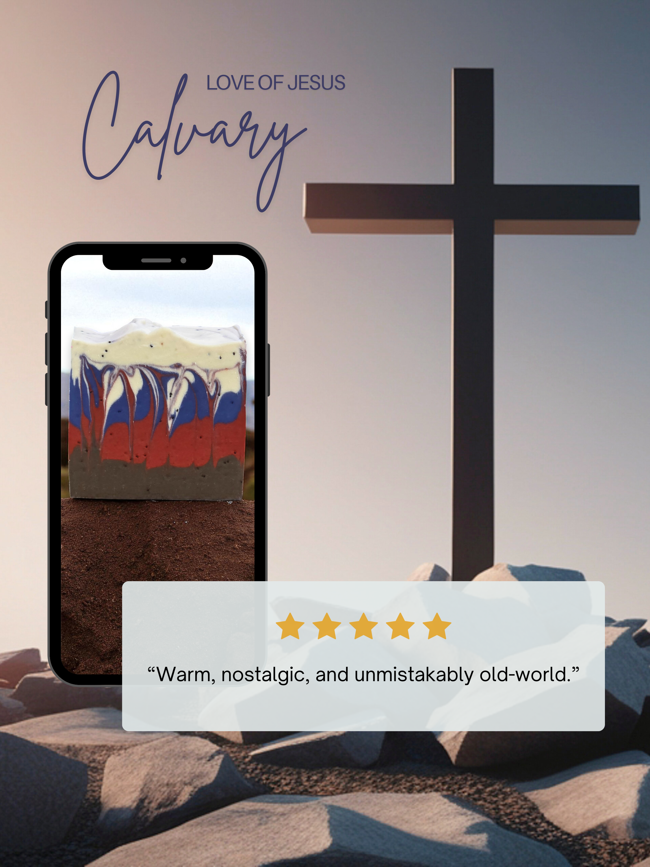 Customer review graphic for Calvary Love of Jesus beer soap bar