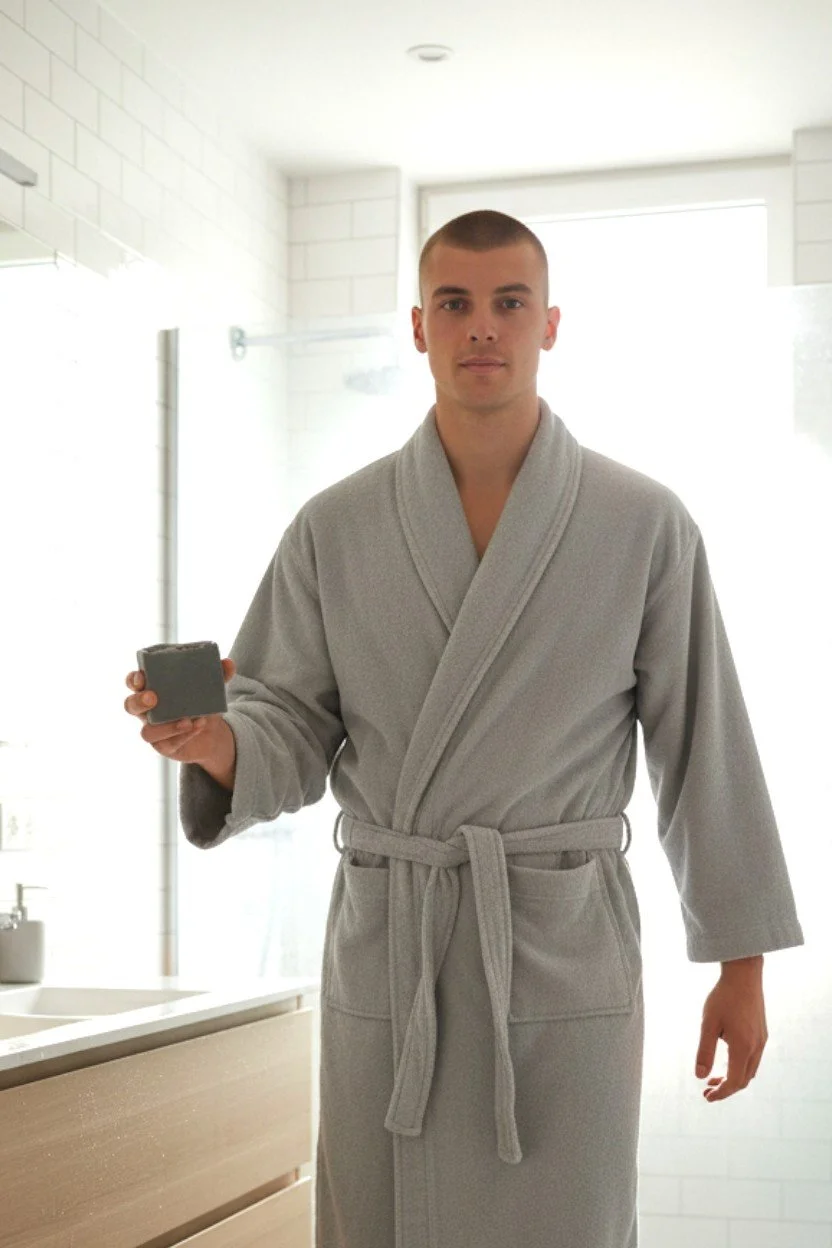 Miracle Worker Mahogany Teakwood beer soap bar in hand