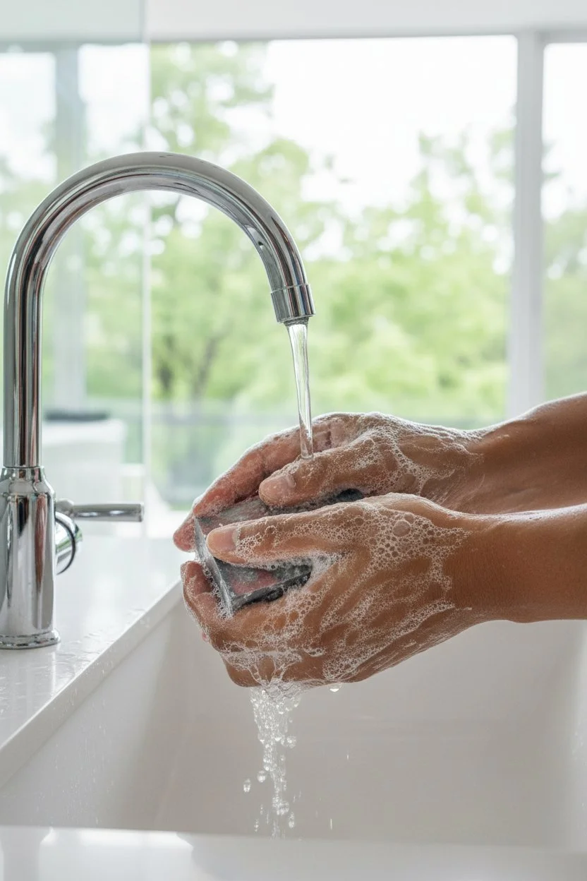 Faithfulness Flannel Blanket beer soap bar being used at sink