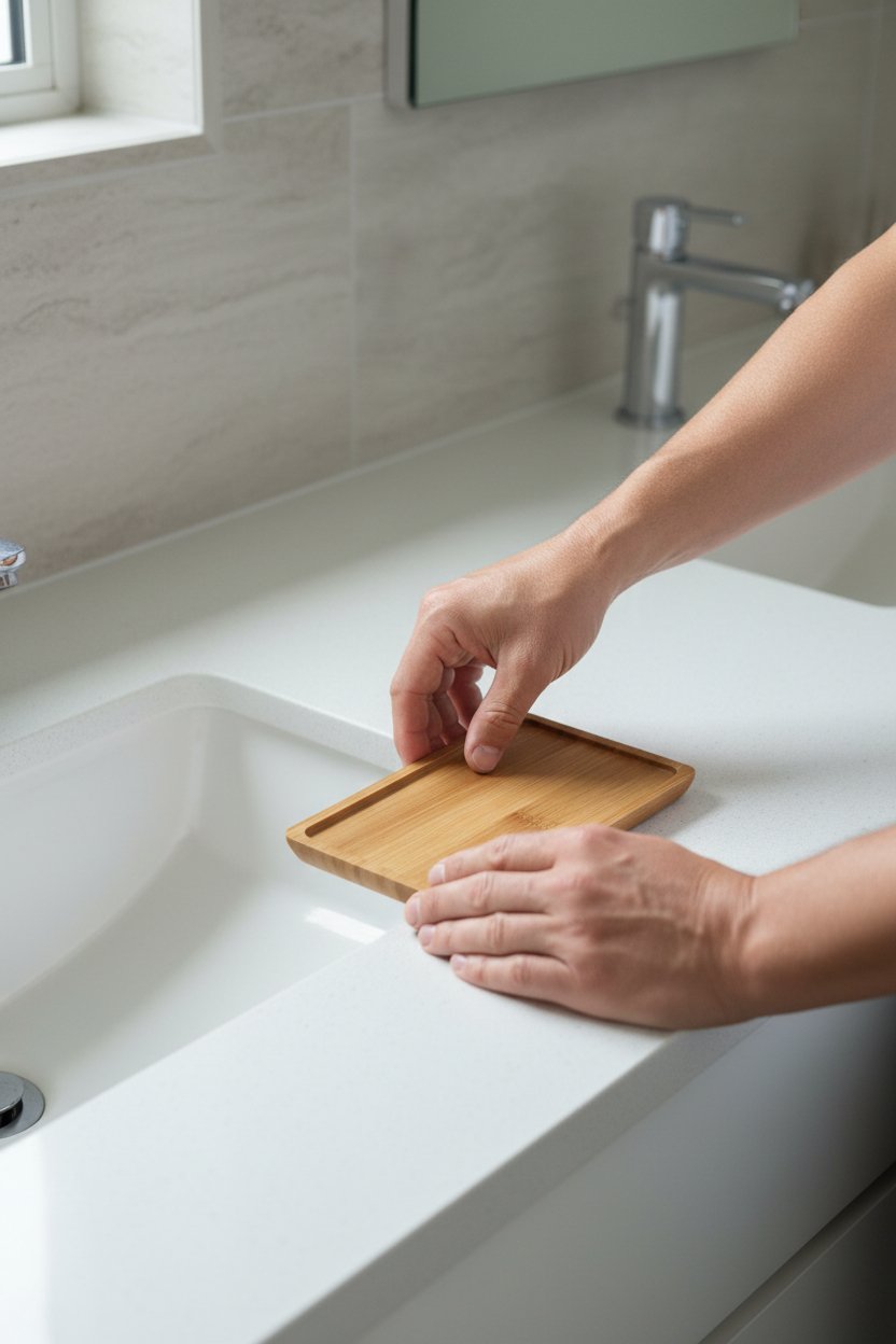 Bamboo Balm Tray being on bathroom counter