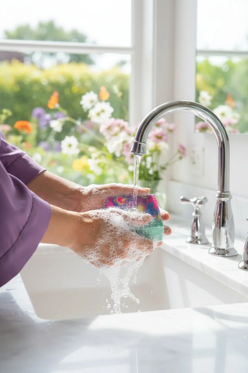 Unseen Glory Butterfly Garden beer soap bar being used at sink