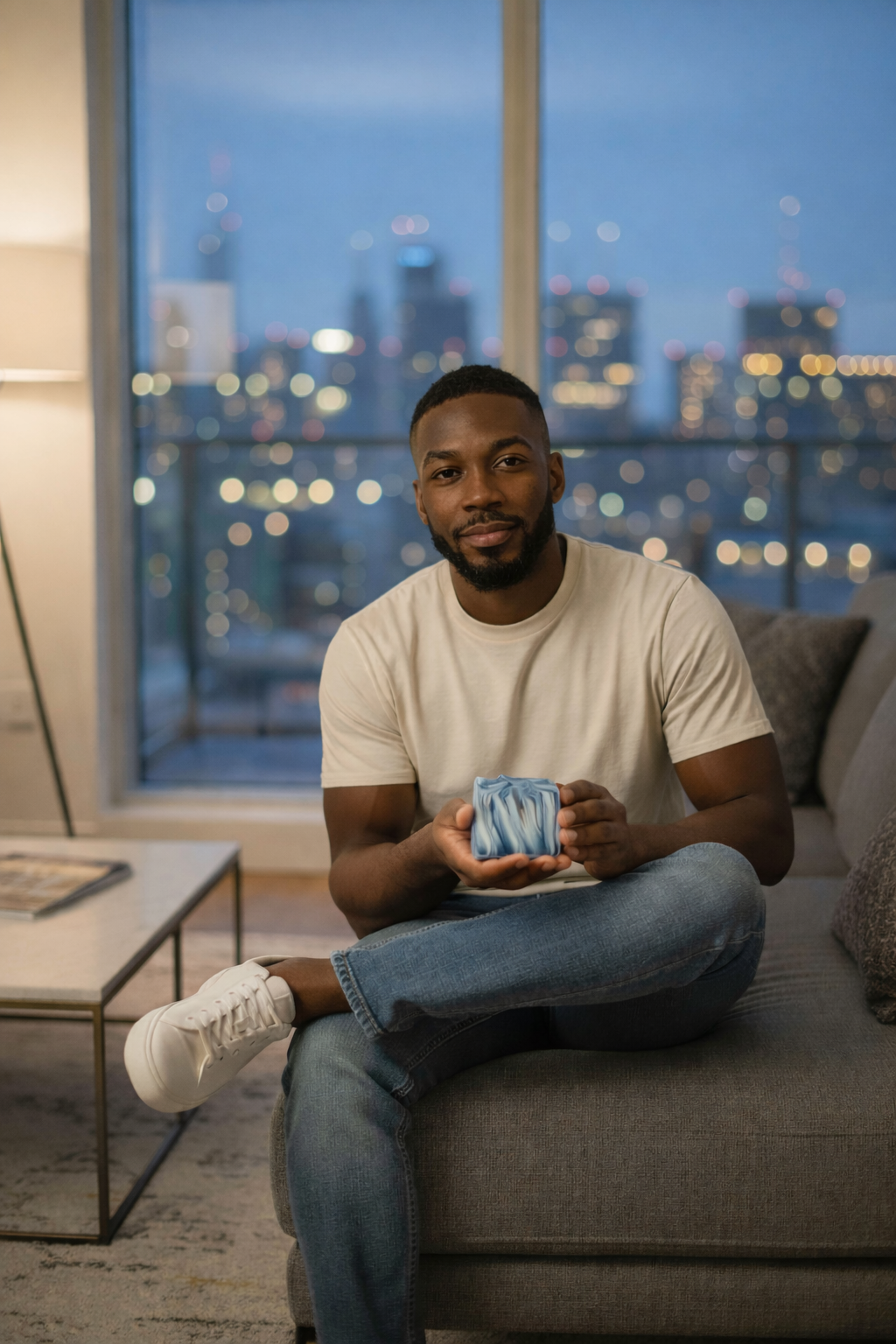 Fearless Fierce beer soap bar in hand