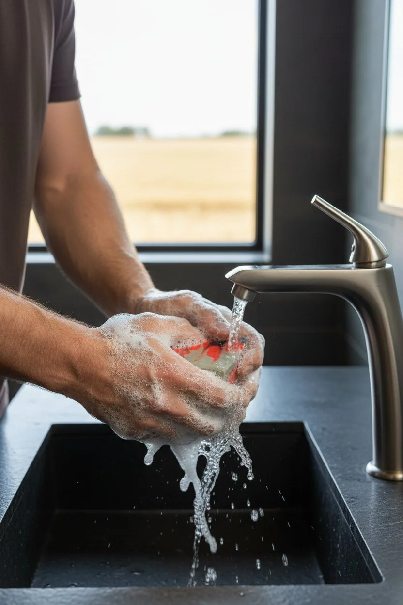 Purity Sophistication beer soap bar being used at sink