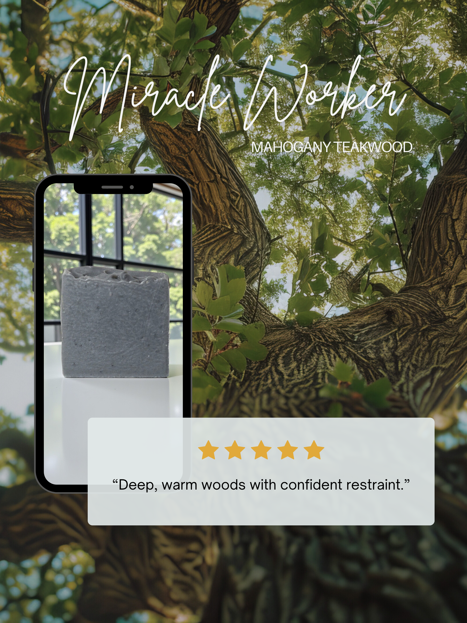 Customer review graphic for Miracle Worker Mahogany Teakwood beer soap bar