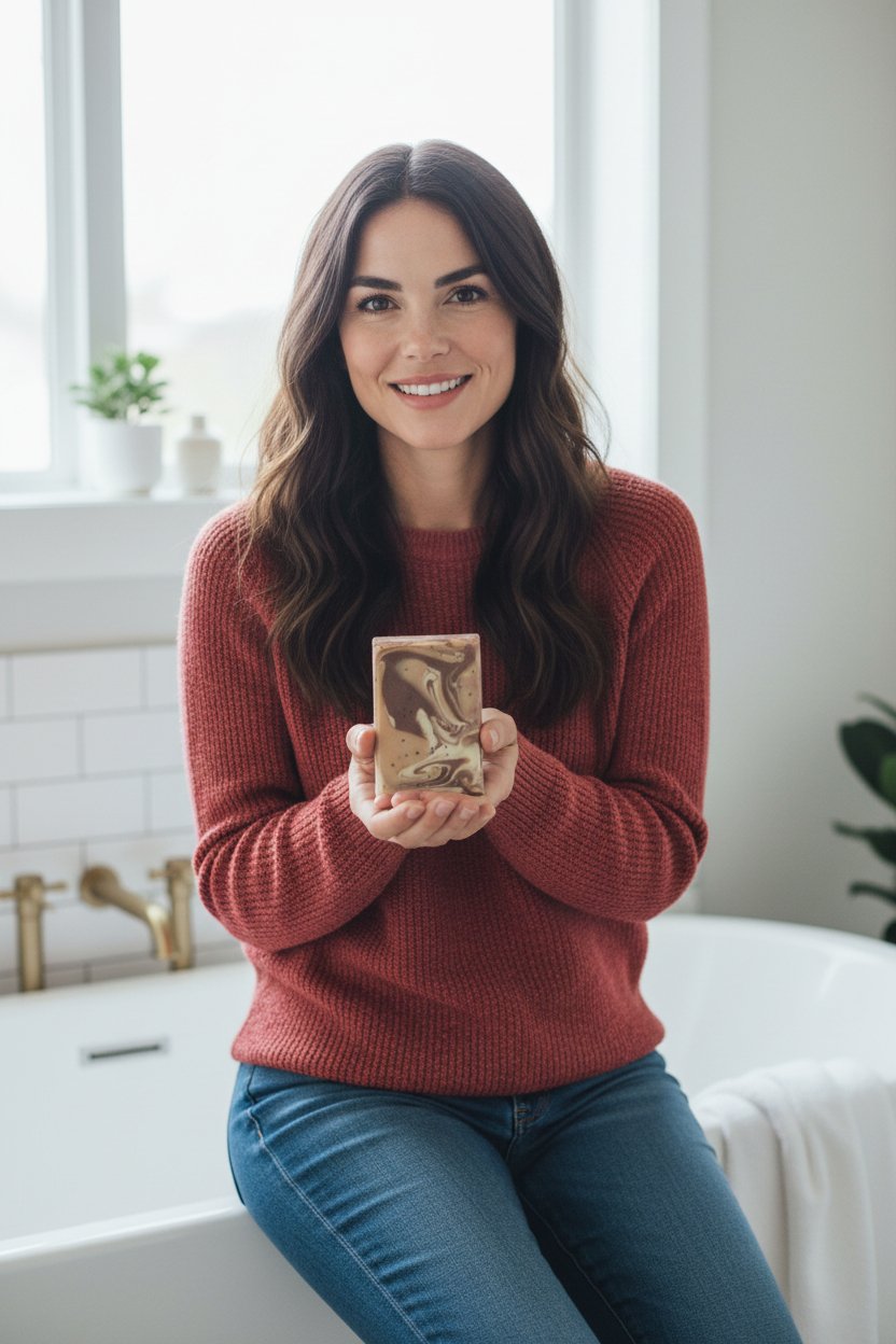 The Reason Radiant Red Maple beer soap bar in hand