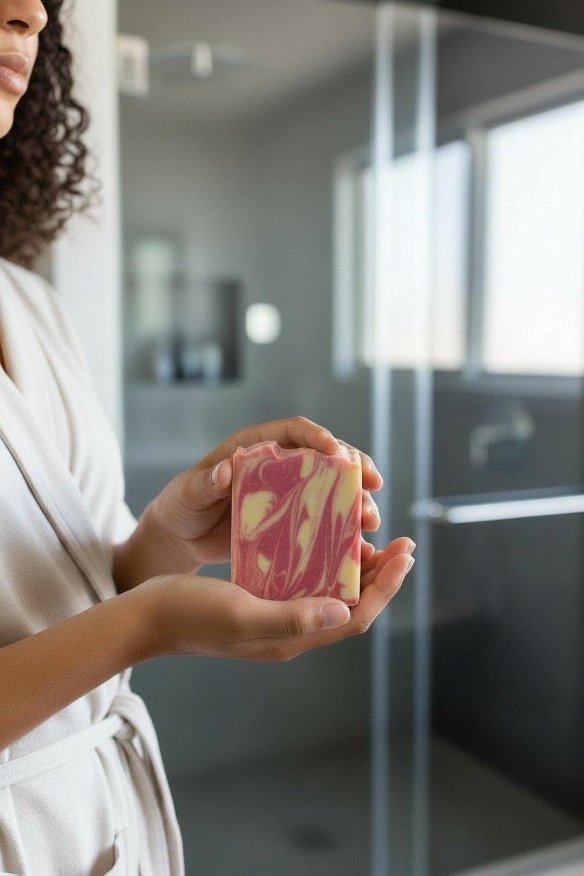 Boundless Cherry Blossom beer soap bar in hand