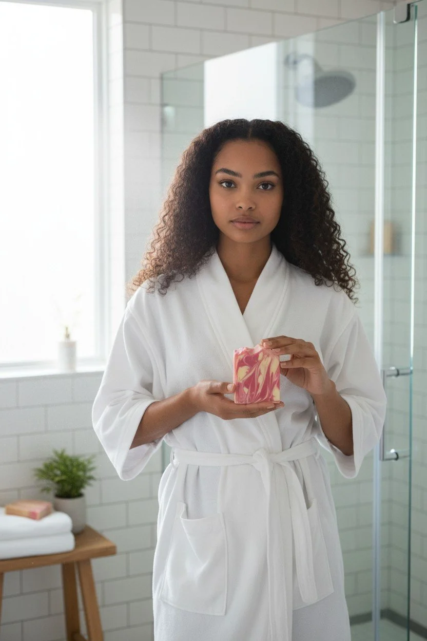 Boundless Cherry Blossom beer soap bar in lifestyle setting