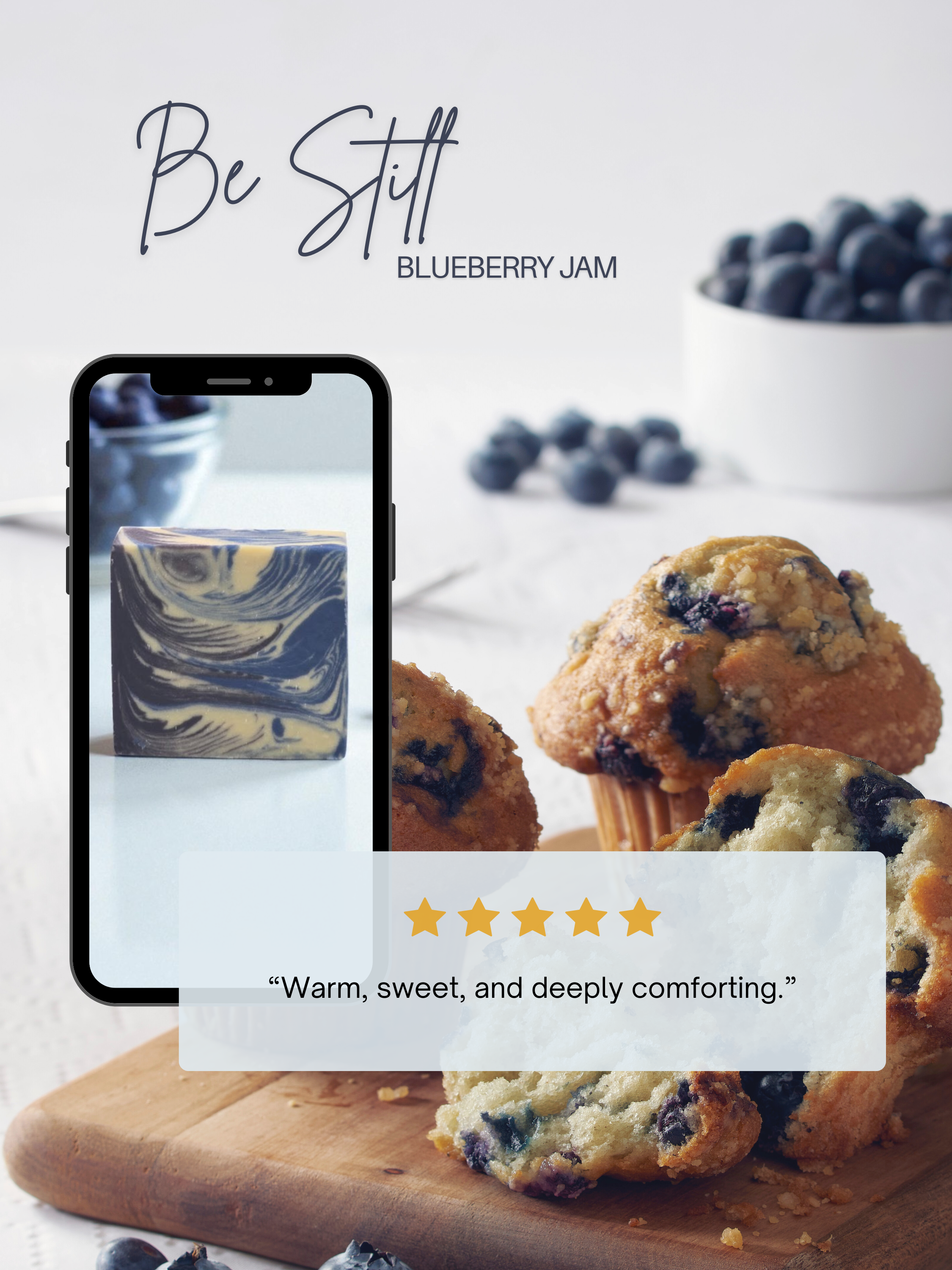 Customer review graphic for Be Still Blueberry Jam beer soap bar