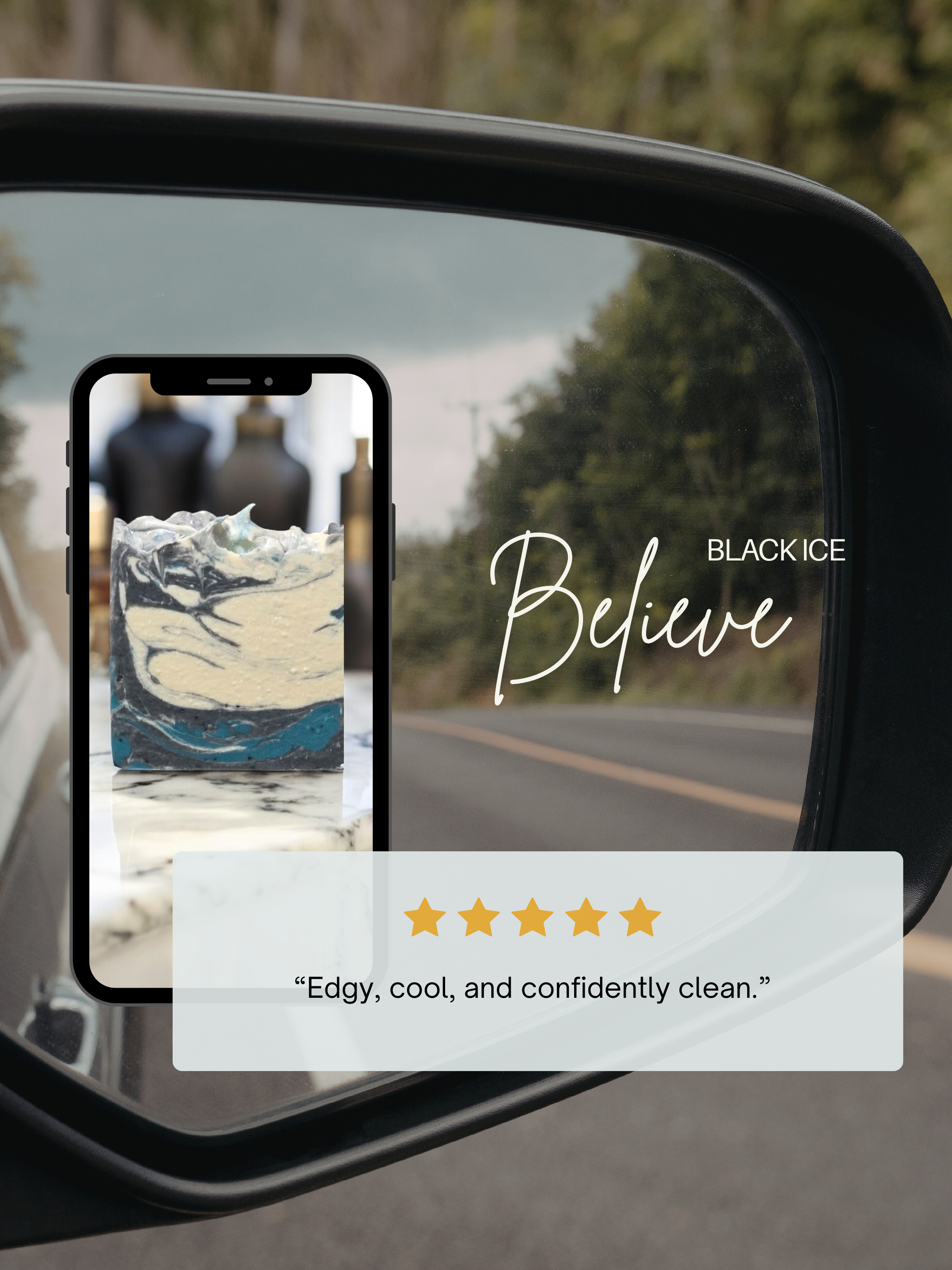 Customer review graphic for Believe Black Ice beer soap bar