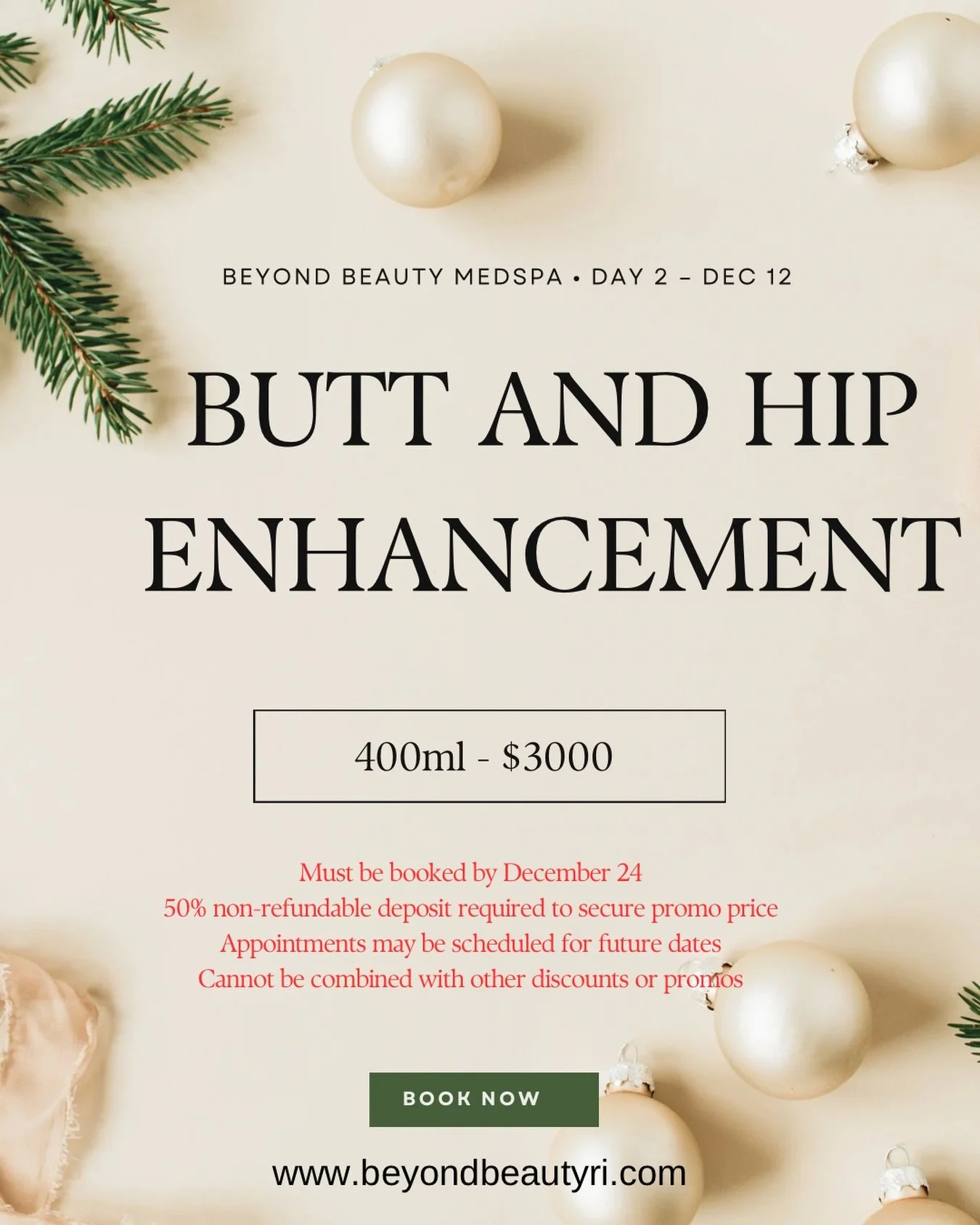 🍑✨ DAY 2 of our 12 Days of Christmas is HERE! ✨🍑
Today&rsquo;s spotlight is on Butt &amp; Hip Enhancement &mdash; because curves deserve love too.

Enhance shape, improve contour, and boost confidence just in time for the new year.
This limited-tim