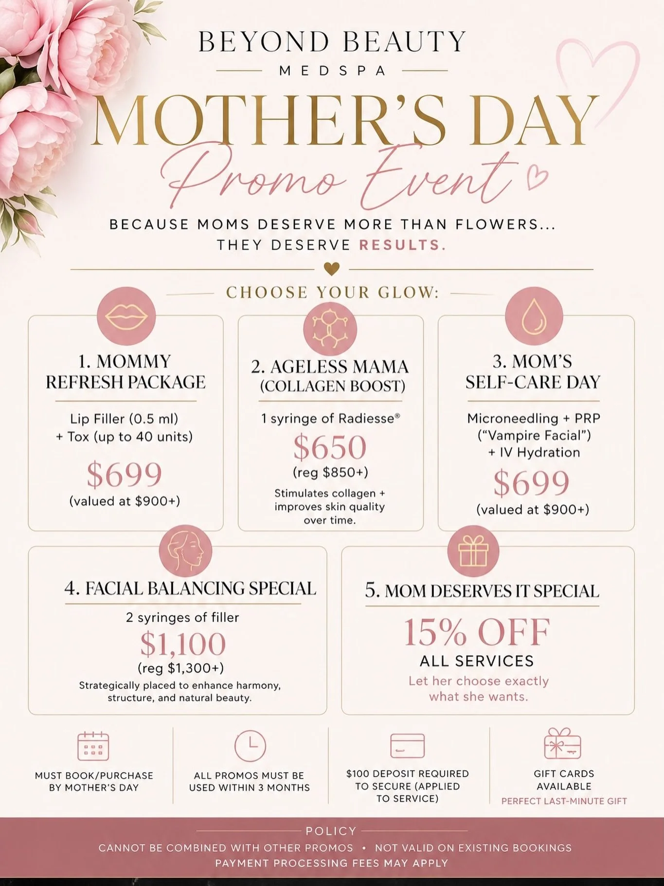 MOTHER&rsquo;S DAY PROMO EVENT 💕 | BEYOND BEAUTY MEDSPA

Because moms deserve more than flowers&hellip; they deserve results ✨

🌸 Choose your glow:

✨ Mommy Refresh Package
Lip Filler (0.5 ml) + Tox (up to 40 units)
💰 $699 (valued at $900+)

💎 Ag
