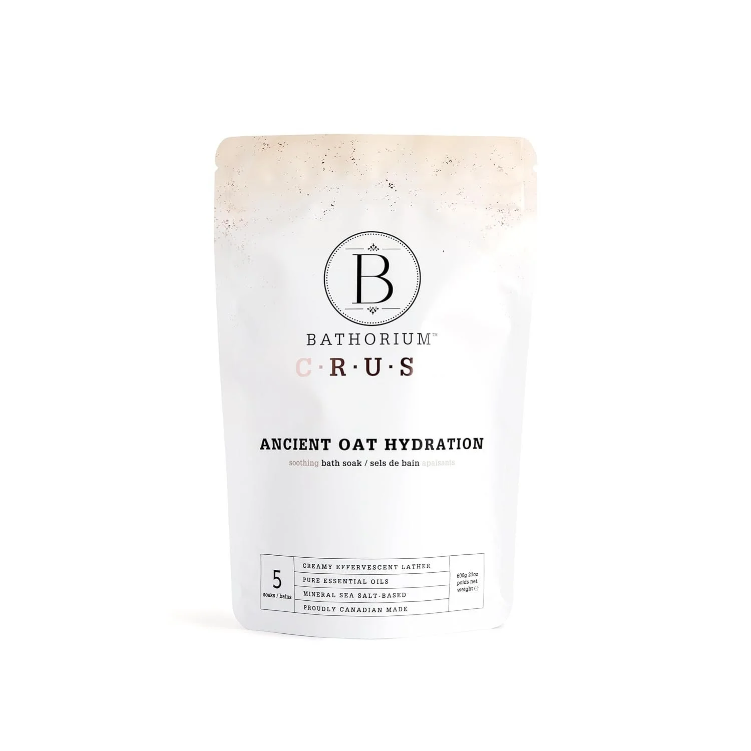 White packaging of Bathorium C.R.U.S Ancient Oat Hydration bath soak