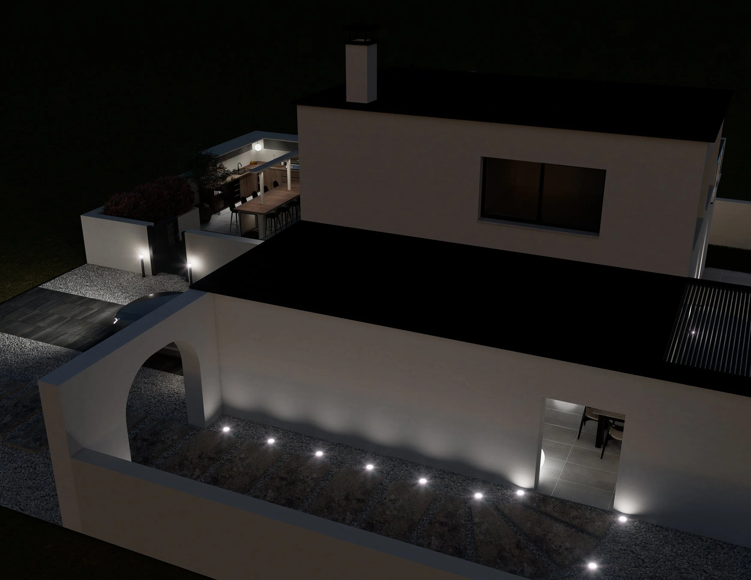 Maison contemporaine de nuit