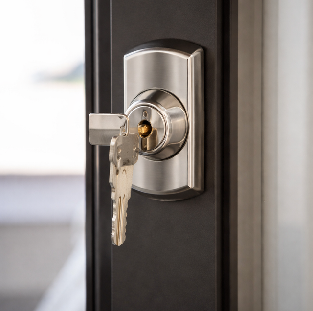 close-up of exposed high-security lock cylinder with hardened pins